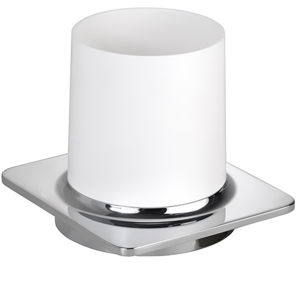 Brillantbad BORGANIC Glashalter mit Glas Edelstahl Zink Kunststoff Chrom Wei&szlig; 110x100x100 mm f&uuml;r Bad & WC >> zum Bohren 