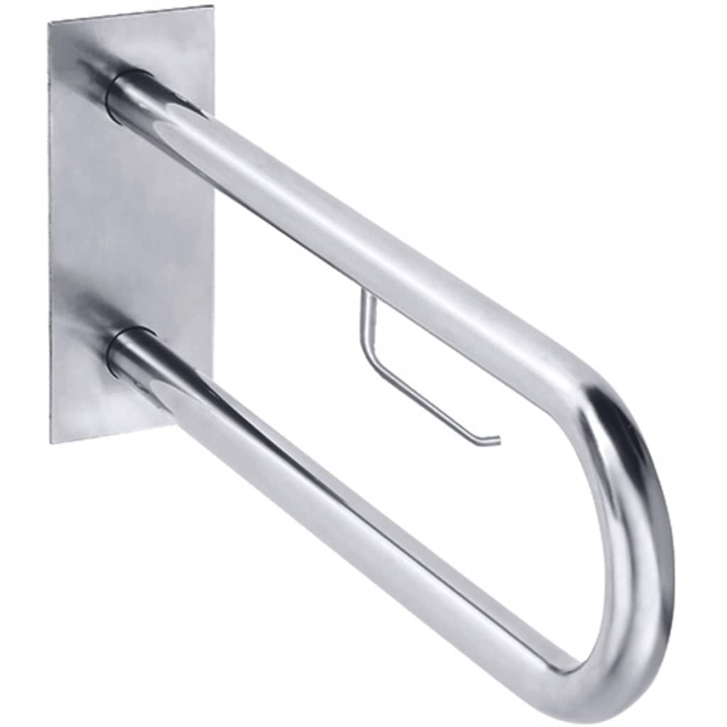 Brillantbad BELP St&uuml;tzgriff mit Toilettenpapierhalter & Abdeckung Edelstahl geb&uuml;rstet 616x100x250 mm, 120 kg Traglast f&uuml;r Bad & WC >> zum Bohren 