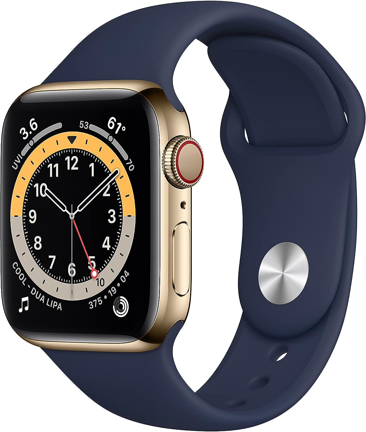 REFURBISHED &ndash; Apple Watch Series 6 (GPS + Cellular, 40 mm) Edelstahlgeh&auml;use Gold, Sportarmband Dunkelmarine - Wie Neu 