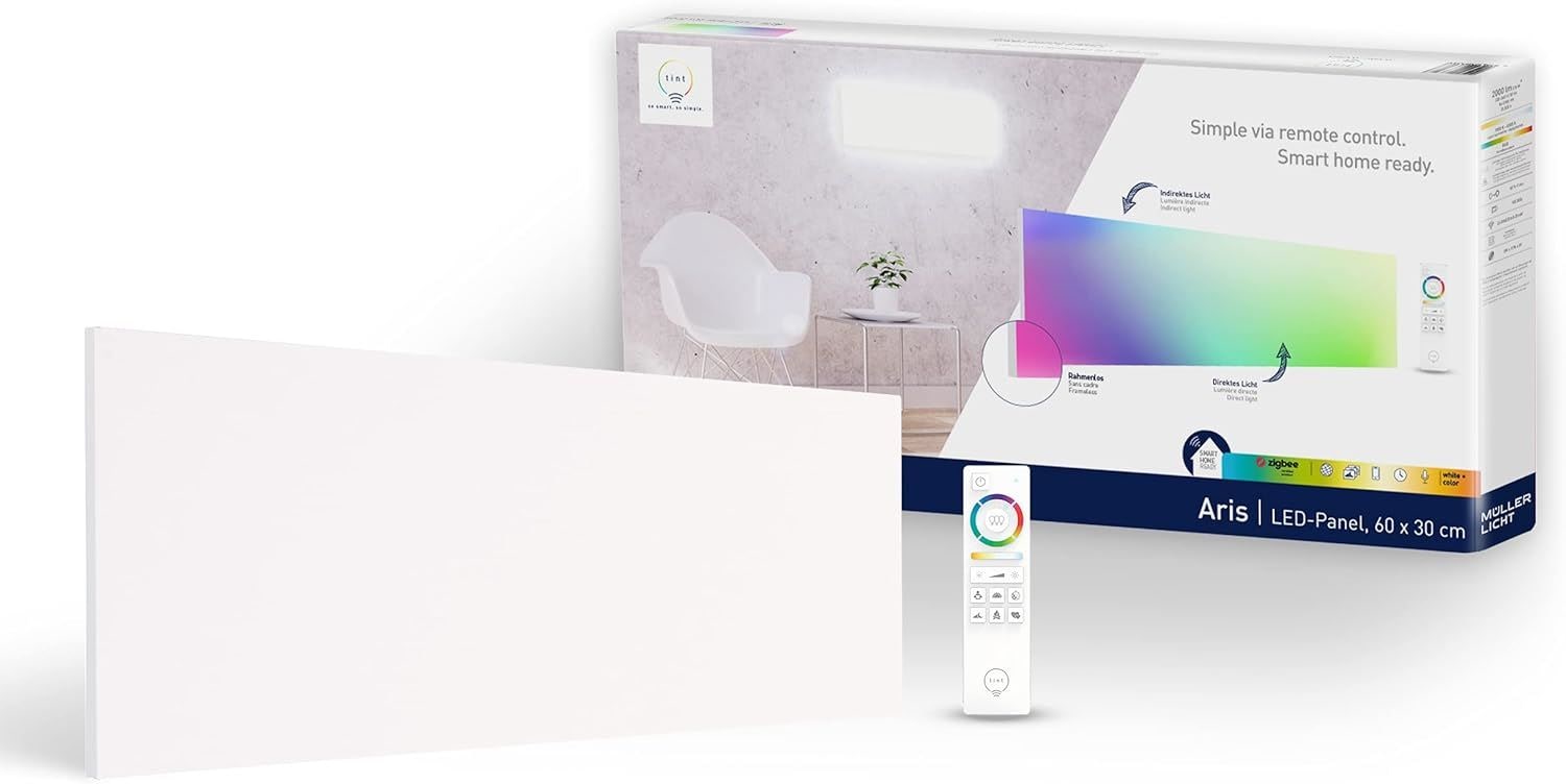 tint Smarte LED-Panelleuchte ARIS &ndash; dimmbar mit wei&szlig;em- und farbigem Licht 60x30cm 