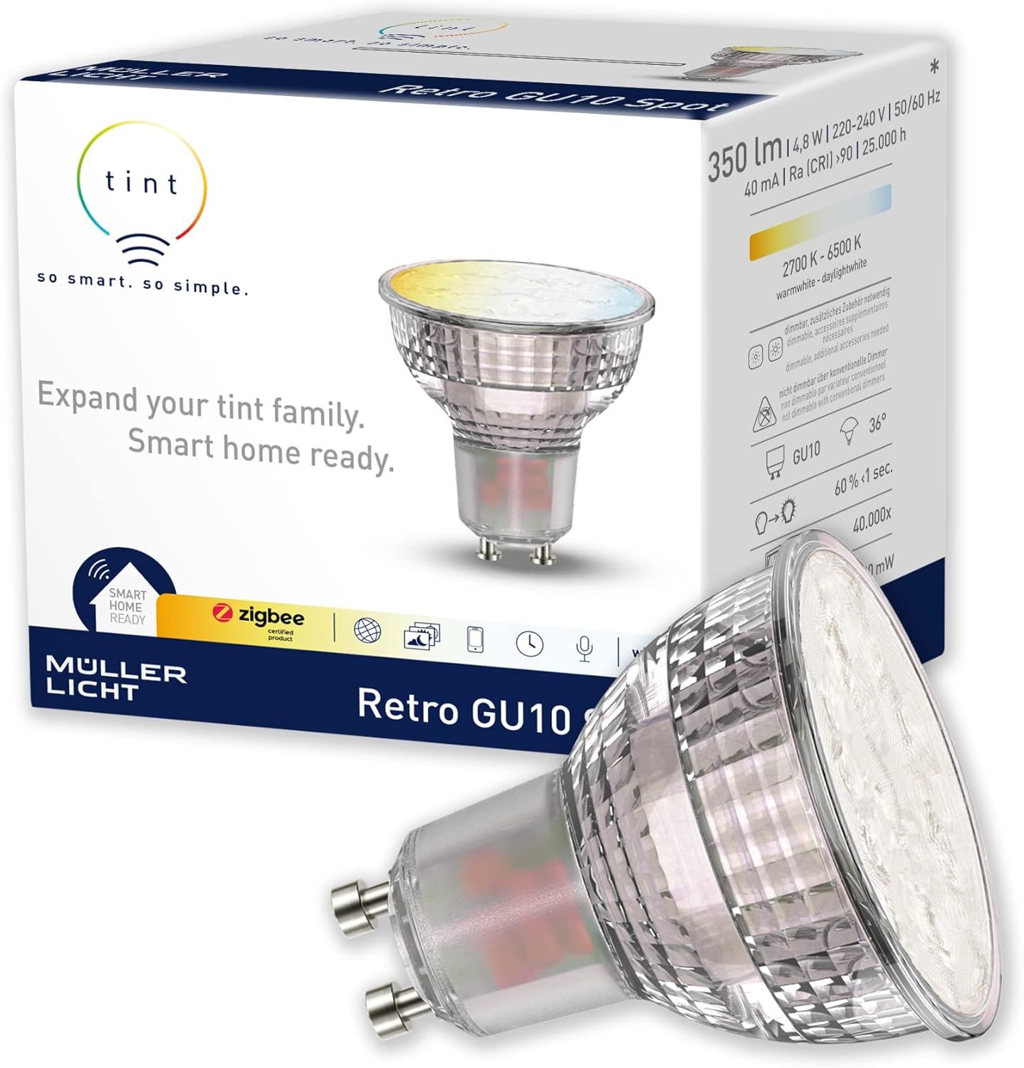 tint Smarte LED-Reflektor Retro &ndash; Dimmbare GU10 Gl&uuml;hbirne mit warm- und kaltwei&szlig;em Licht 2700-6500 K, 5W 