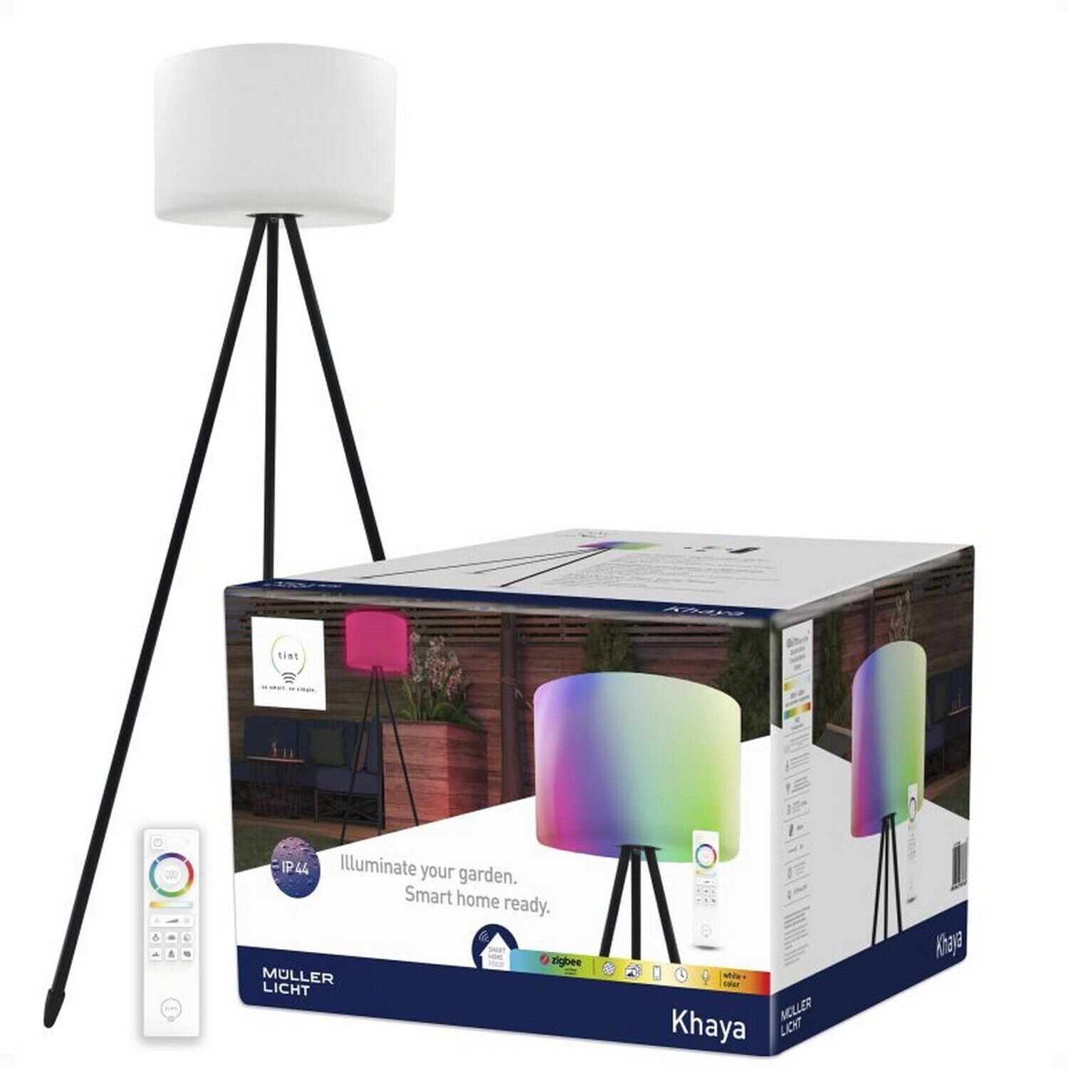 tint Smarte Outdoor LED-Stehlampe KHAYA &ndash; mit wei&szlig;em (1800-6500 K) und farbigem Licht RGB Spritzwassergesch&uuml;tzt IP44 