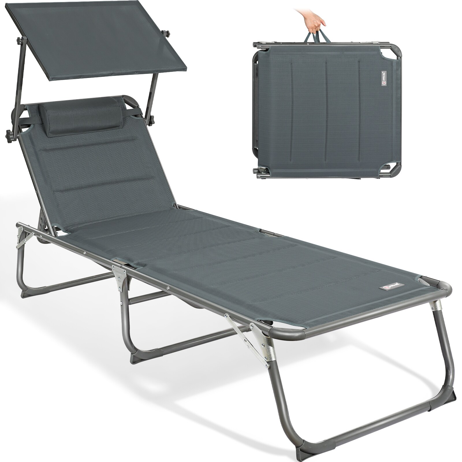 HOMECALL Klappbar-Gartenliege Sonnenliege Liegestuhl, Textilene Mit Dickem Schwamm, Mit Verstellbare R&uuml;ckenlehne, bis 180KG, Kohlengrau 