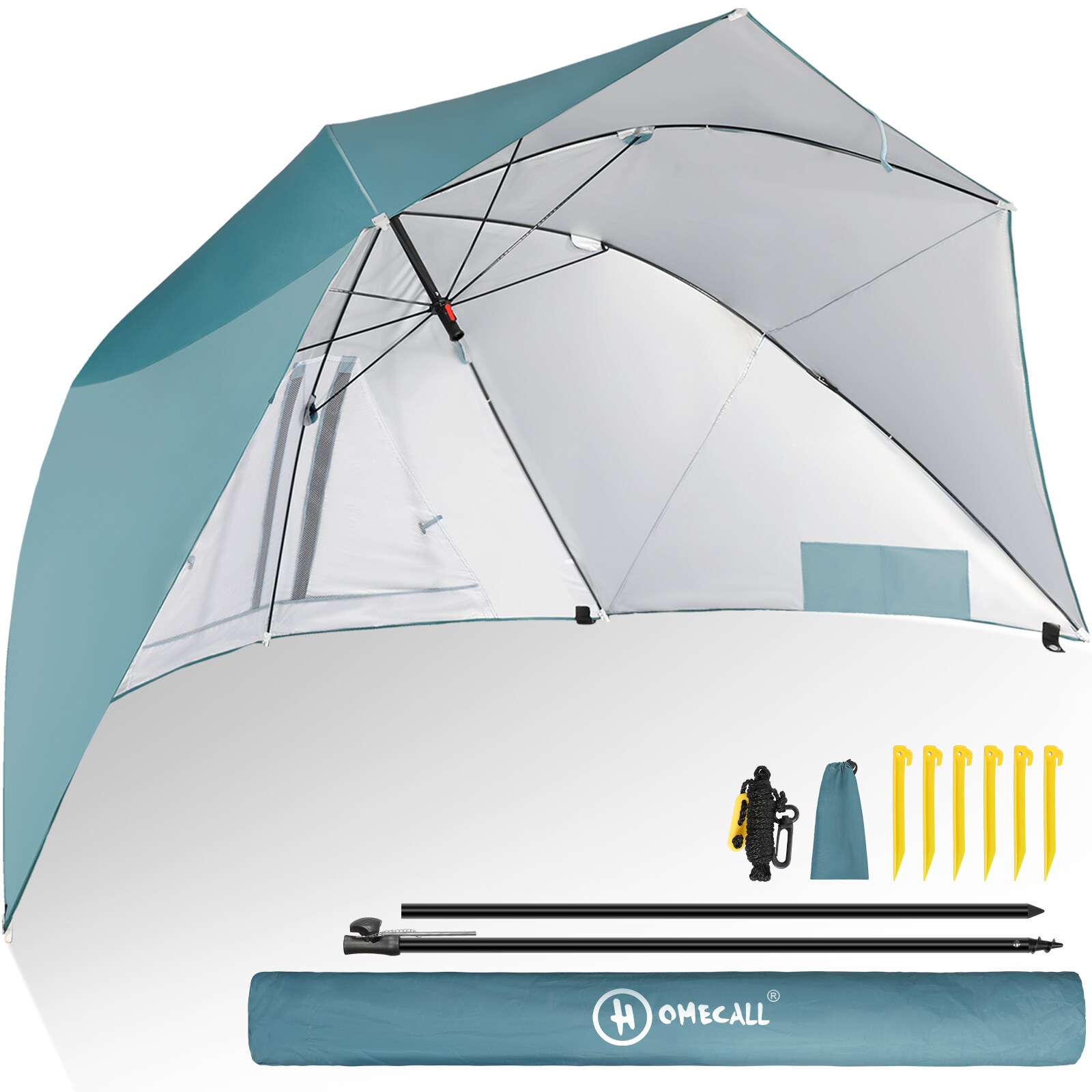 Strandmuschel mit umbrella system, UV-resistentes 50+ Umfunktionieren, für 2-3 Personen, Blau