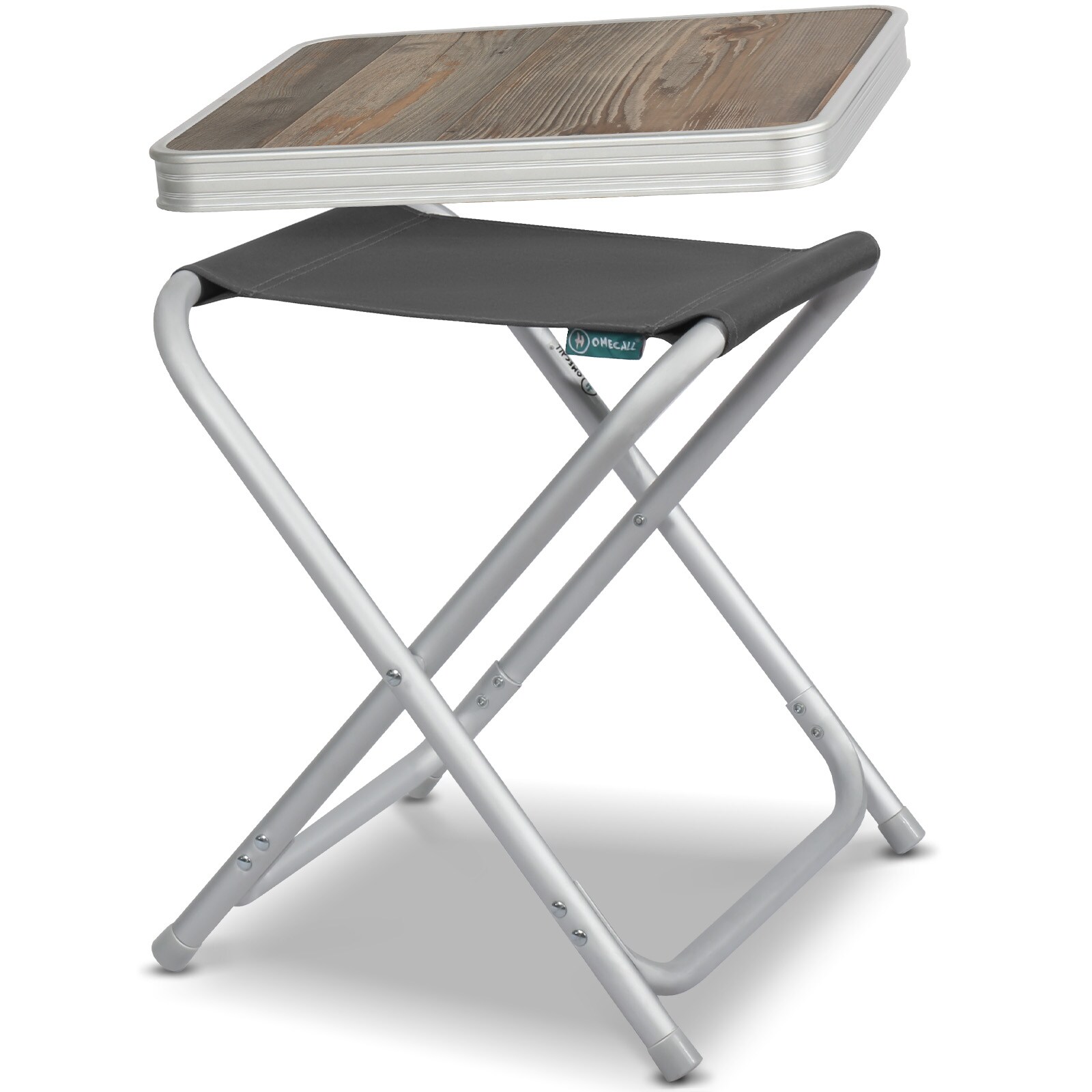 Leichter Campinghocker mit MDF Tisch, Aluminium Beistelltisch für Angeln, Picknick und Balkon
