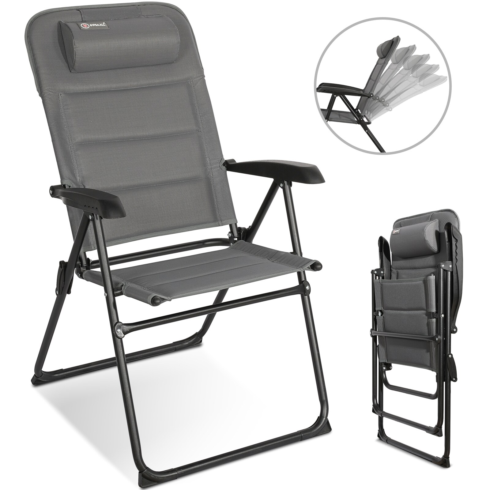 Campingstuhl Gartenstuhl Klappbar, Textilene gepolstert mit Quick-Dry-Schaum, 5 fach Verstellbarer Rückenlehne, bis