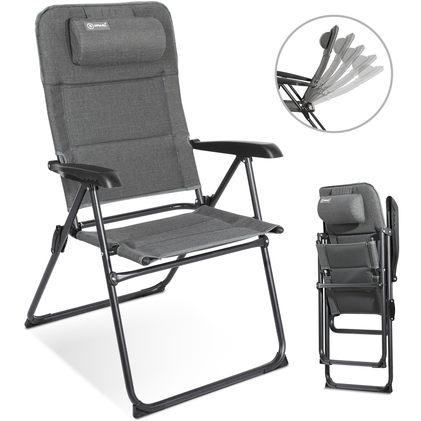 Campingstuhl Gartenstuhl Klappbar, UV+ Olefin-Stoff, 5 fach Verstellbarer Rückenlehne, bis