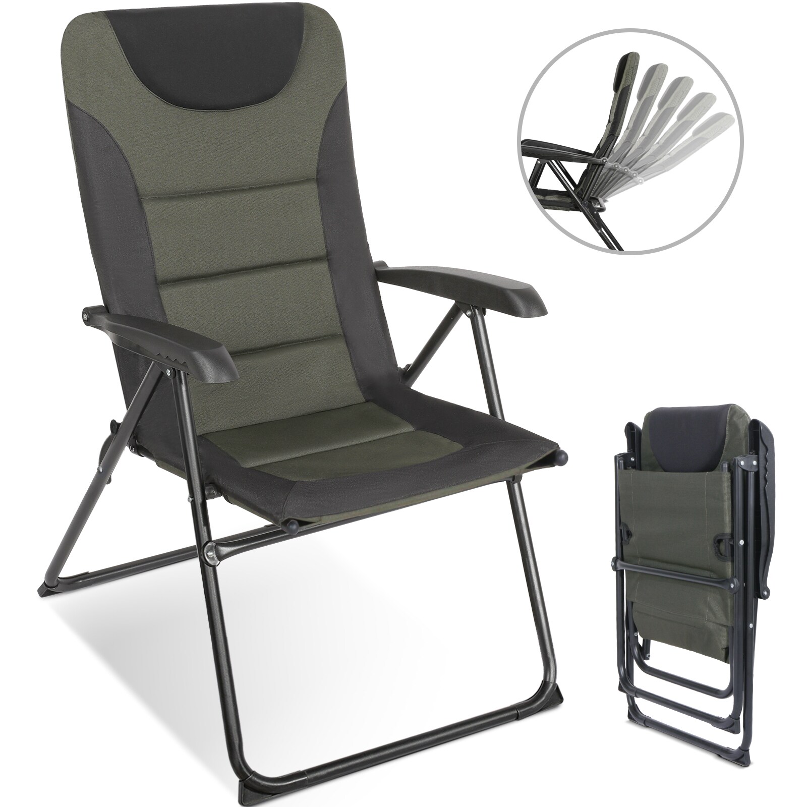 HOMECALL Campingstuhl Gartenstuhl klappbar, polyester, 5 fach Verstellbarer R&uuml;ckenlehne, bis 150kg, schwarz/gr&uuml;n 