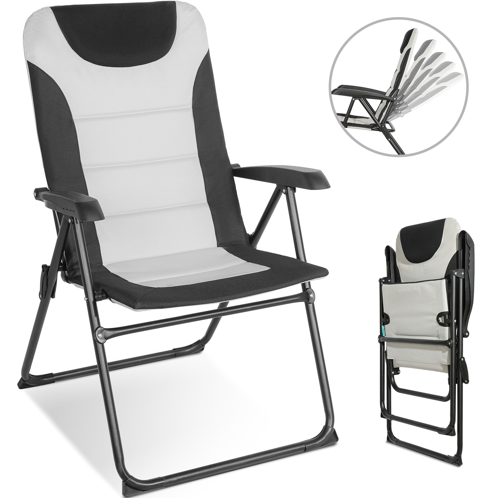 Campingstuhl Gartenstuhl klappbar, polyester, 5 fach Verstellbarer Rückenlehne, bis , weiß/schwarz