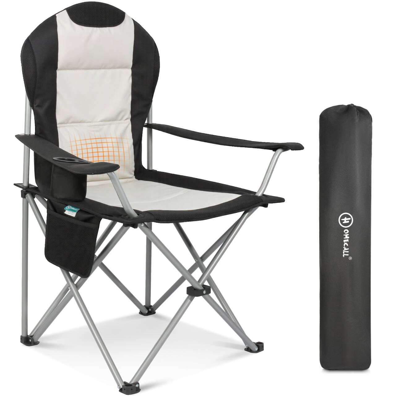 HOMECALL Klappbar Campingstuhl, Hochlehner Angelstuhl, mit Getr&auml;nkehalter, wei&szlig;/schwarz 