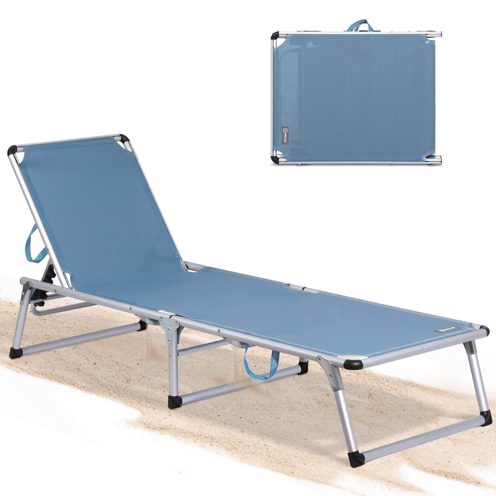 HOMECALL Strandliege Leicht Alu Sonnenliege, 5 fach Verstellbare R&uuml;ckenlehne, bis 120KG, Blau 