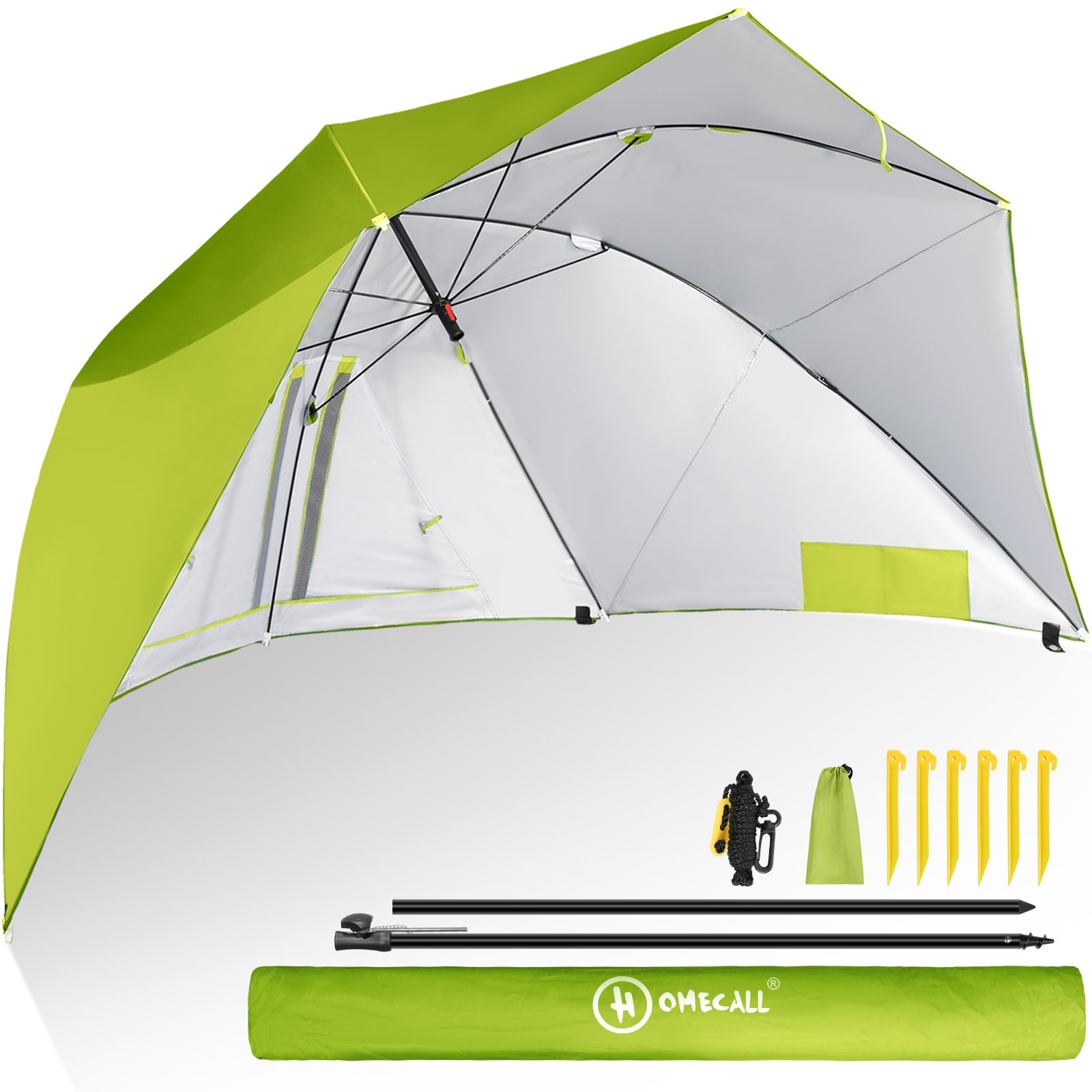 HOMECALL Strandmuschel mit umbrella system, UV-resistentes 50+ Umfunktionieren, f&uuml;r 2-3 Personen, Grun 