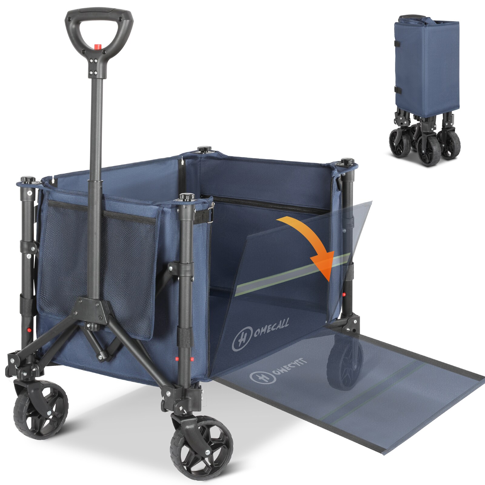 Bollerwagen Handwagen (Erweiterbare Kapazität, bis , 120L), Für Einkaufen, Camping, Garten, Dogs-Dunkelblau