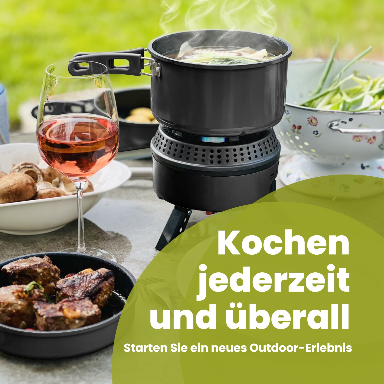 ENFRIFAM Topf-Set Campingkocher, Gaskocher Outdoor Kochgeschirr, Tragbar Reisekocher , Aluminium.Kombiniere 700W Elektrische und 2200W Gas