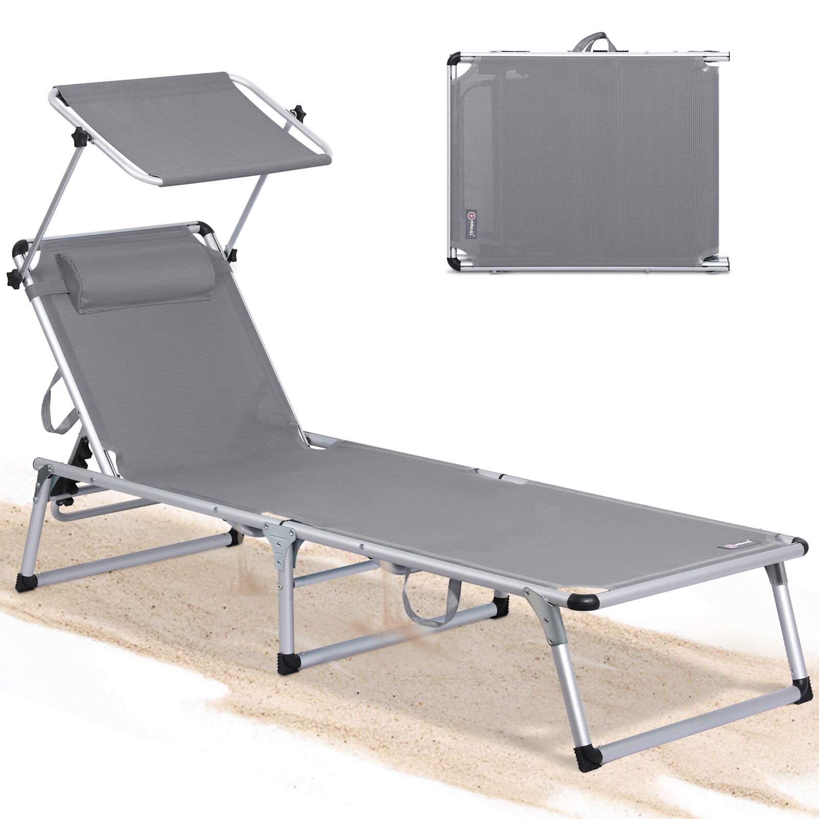 HOMECALL Strandliege Leicht Alu Sonnenliege, 5 fach Verstellbare R&uuml;ckenlehne, bis 120KG, schwarz 