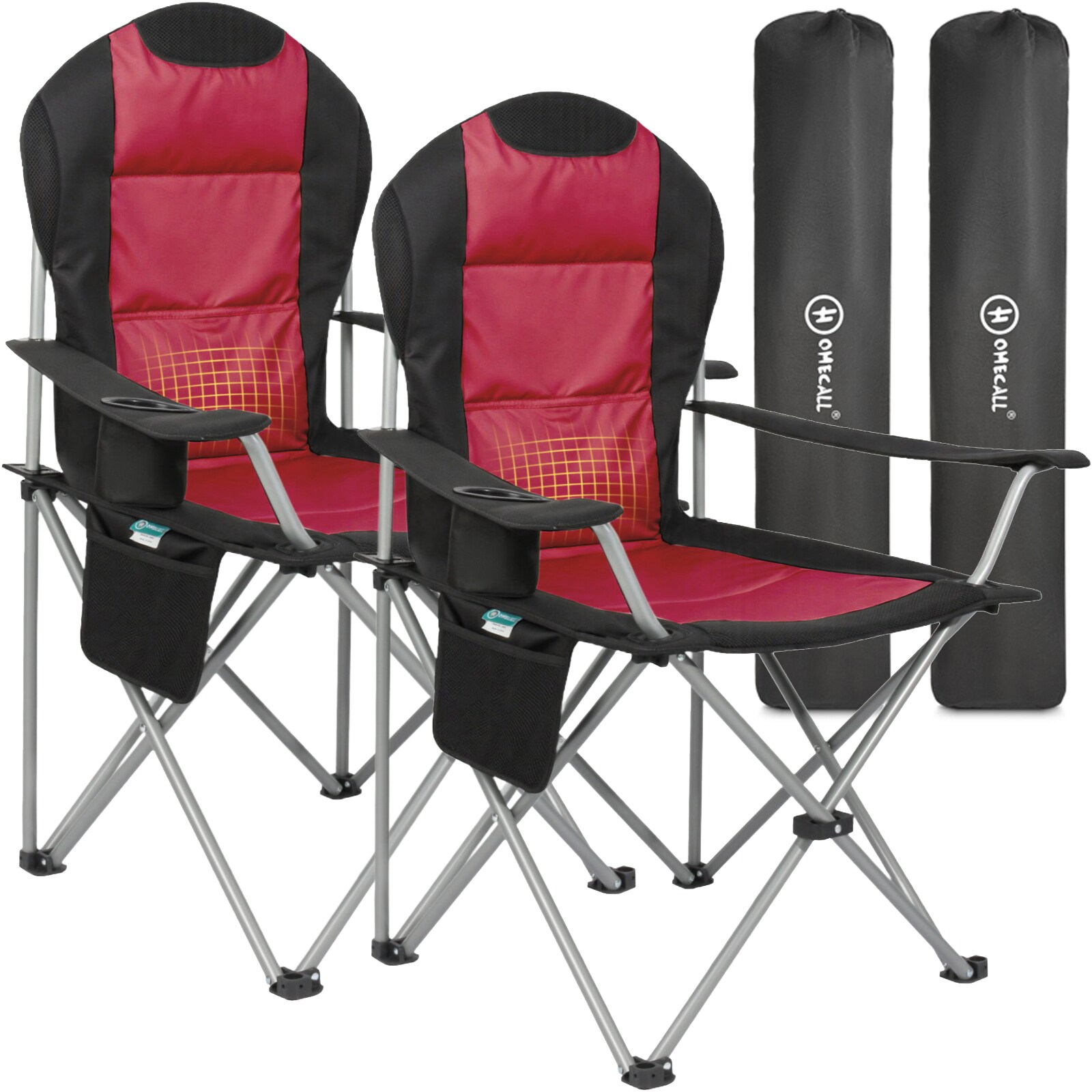 Klappbar Campingstuhl, Hochlehner Angelstuhl, mit Getränkehalter, rot/schwarz