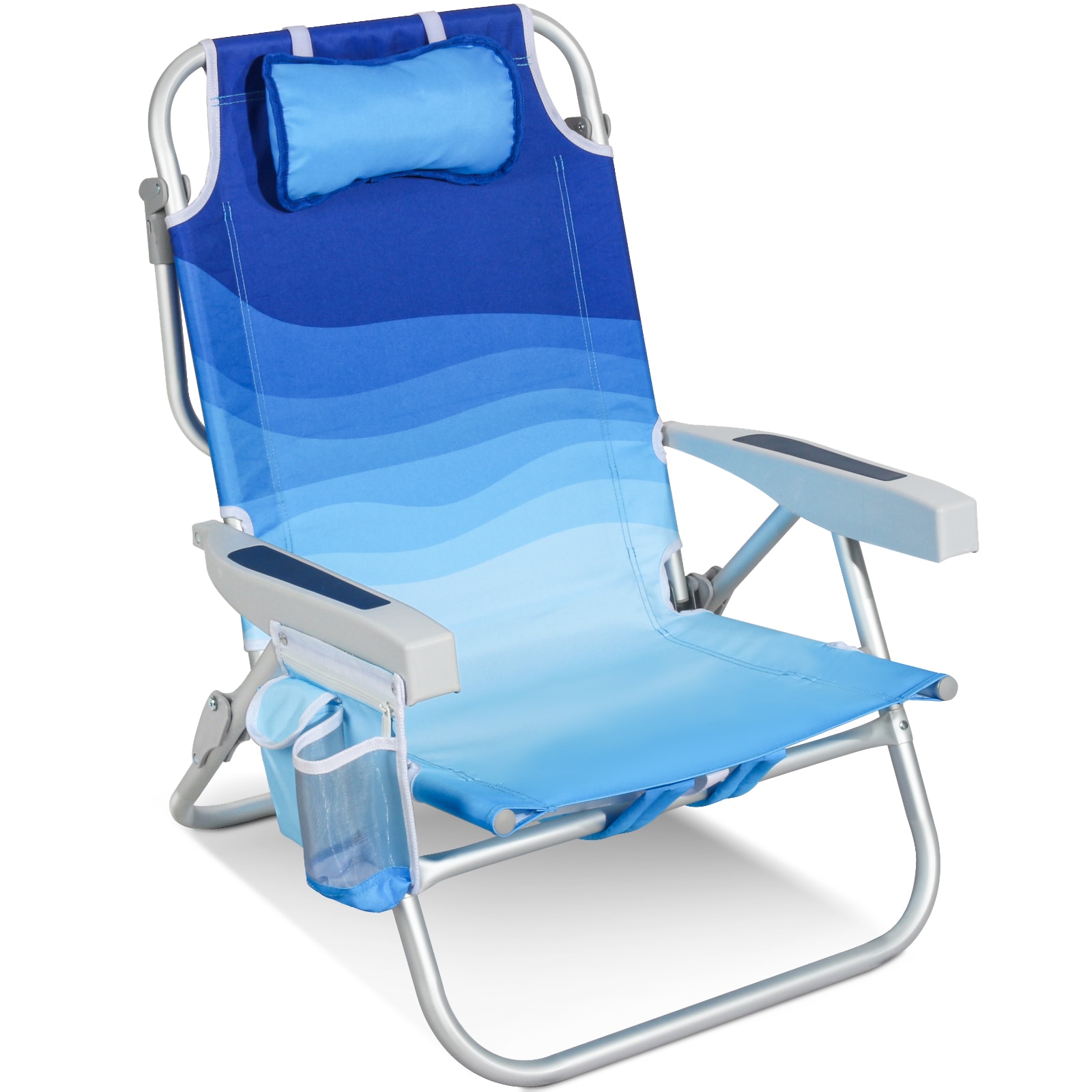 HOMECALL Klappstuhl Strandstuhl Leicht 5-fach verstellbare R&uuml;ckenlehne, bis 136KG, Aluminiumrahmen, eine gro&szlig;e isolierte K&uuml;hltasche, Aufbewahrungstasche, 1 St- Blaue Welle 