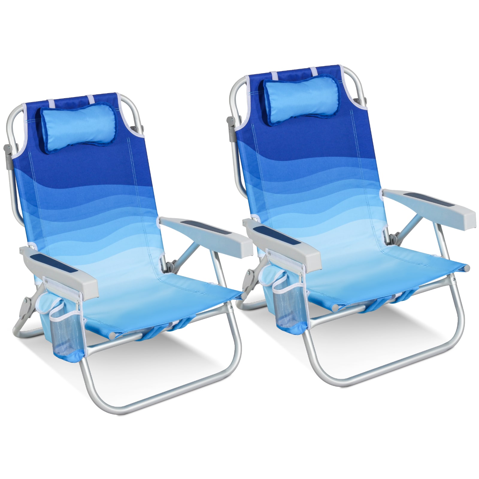 HOMECALL Klappstuhl Strandstuhl Leicht 5-fach verstellbare R&uuml;ckenlehne, bis 136KG, Aluminiumrahmen, eine gro&szlig;e isolierte K&uuml;hltasche, Aufbewahrungstasche, 2 St- Blaue Welle 