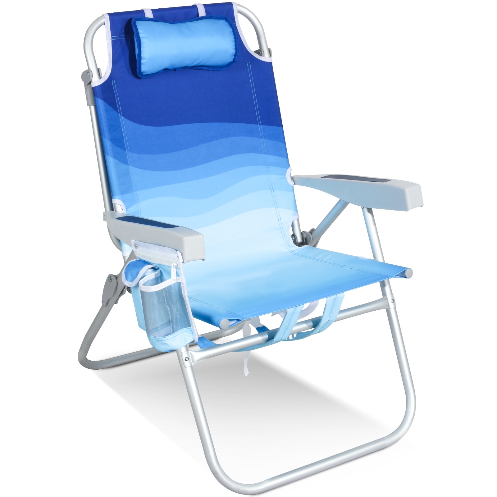 HOMECALL Klappstuhl Strandstuhl Leicht 5-fach verstellbare R&uuml;ckenlehne, bis 136KG, Aluminiumrahmen, eine gro&szlig;e isolierte K&uuml;hltasche, Aufbewahrungstasche, 1 St- Blaue Welle 