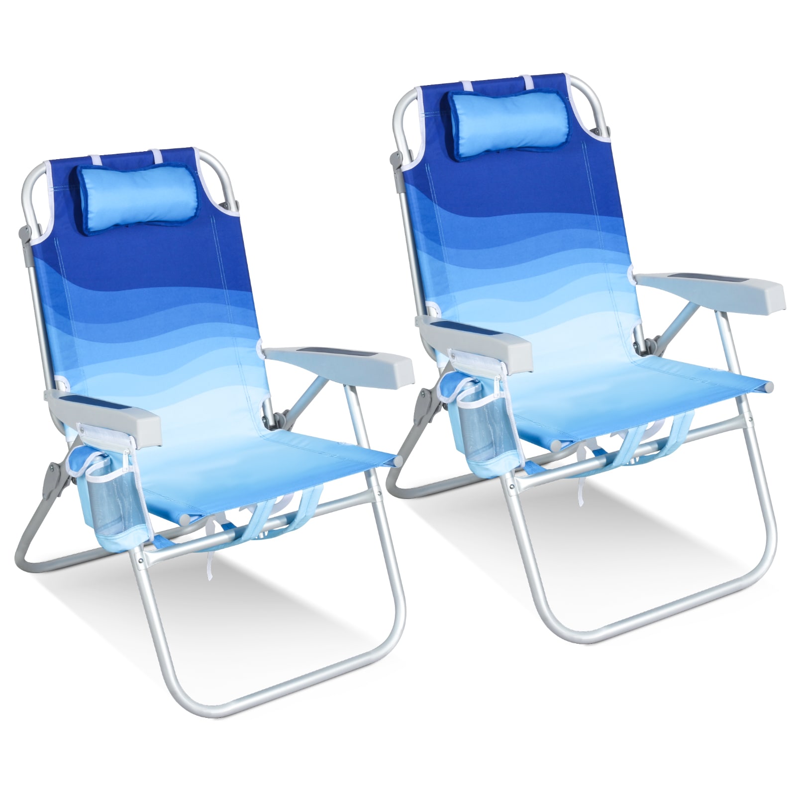 HOMECALL Klappstuhl Strandstuhl Leicht 5-fach verstellbare R&uuml;ckenlehne, bis 136KG, Aluminiumrahmen, eine gro&szlig;e isolierte K&uuml;hltasche, Aufbewahrungstasche, 2 St- Blaue Welle 