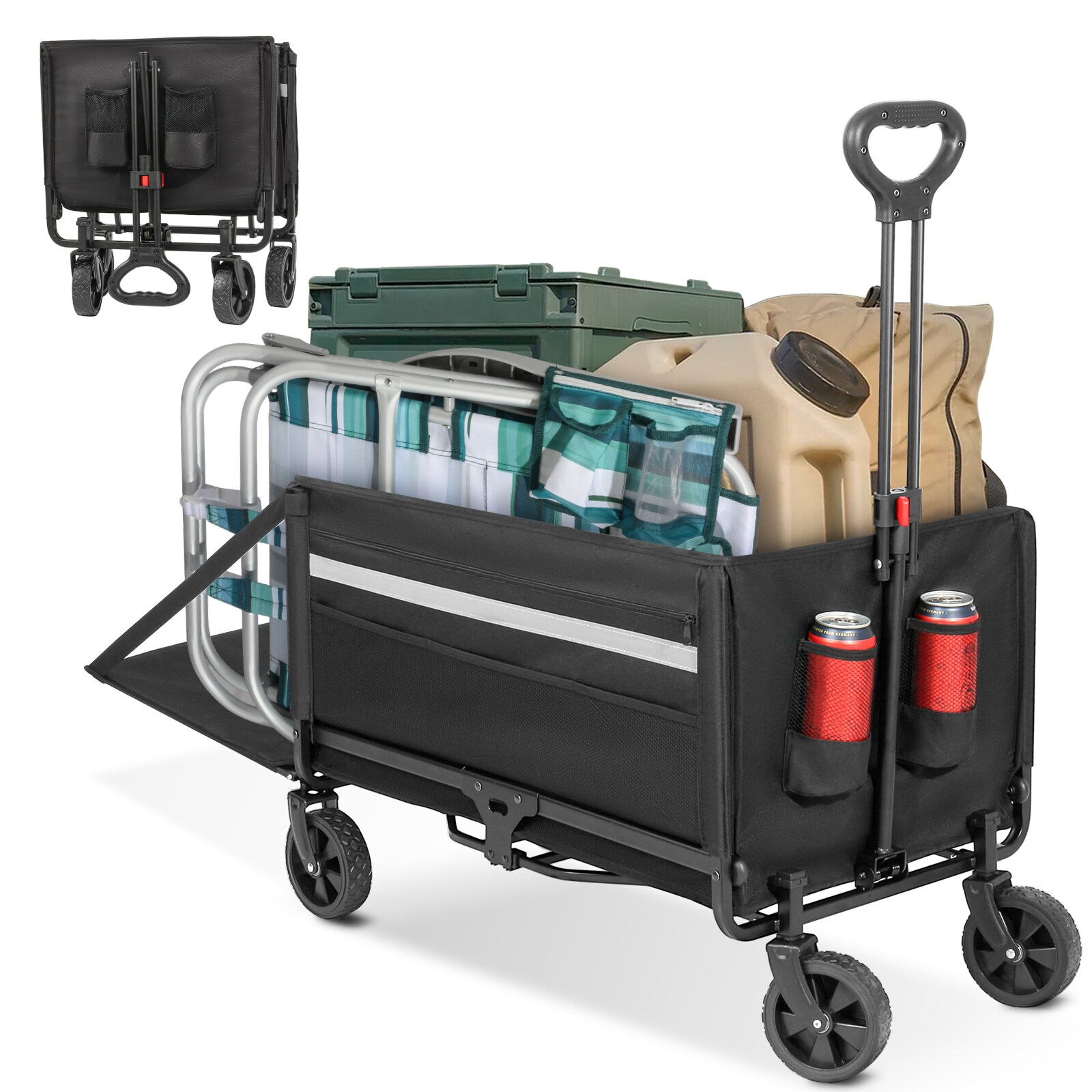 Bollerwagen Handwagen Klappbar, mit Aufbewahrungstaschen und Reflektorstreifen, bis , 120L+
