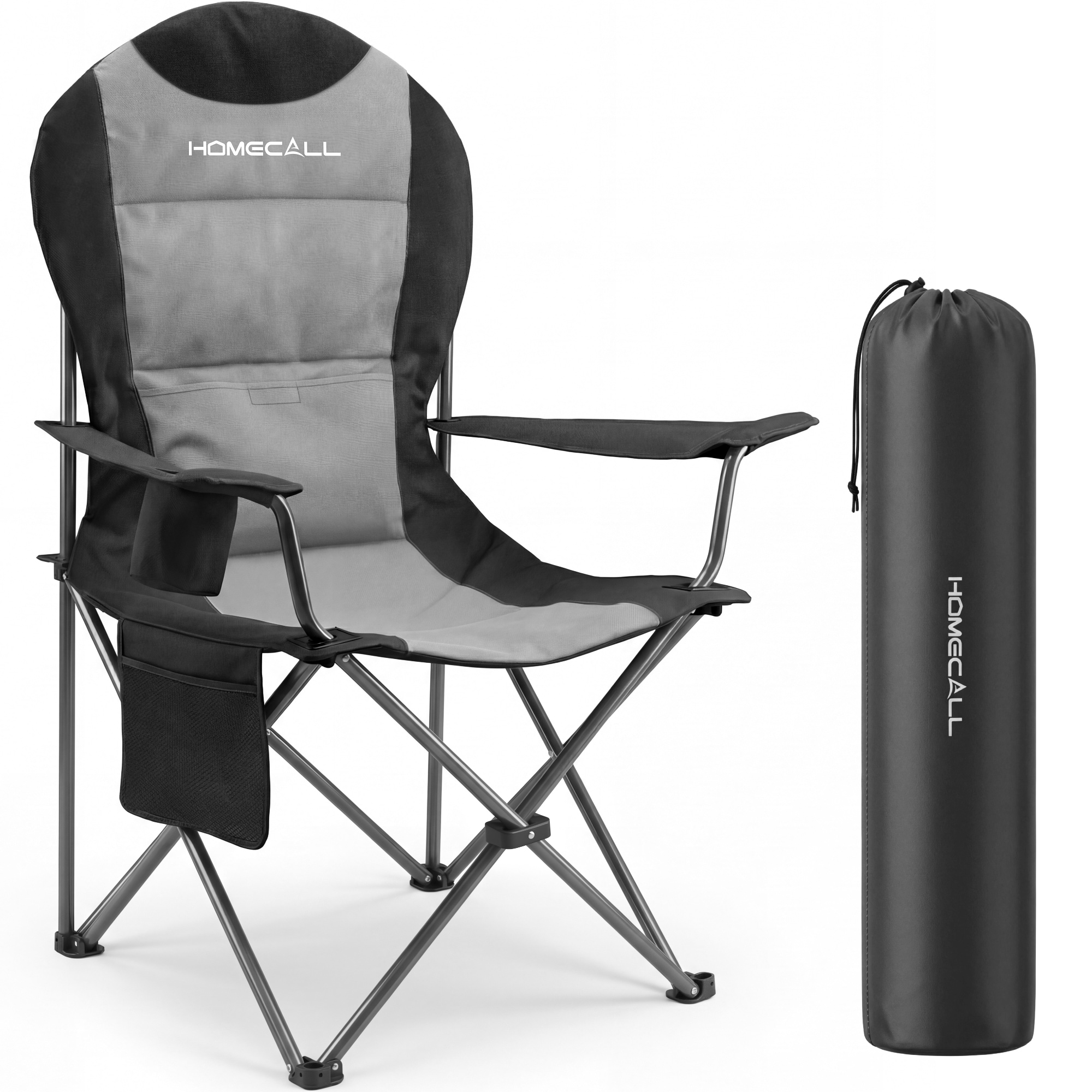 Homecall Campingstuhl Hochlehner 110cm mit Lendenwirbelst&uuml;tze Klappstuhl Angelstuhl Faltbar, (Bis 150kg, gepolstert, faltbar, stabil, 1 St), f&uuml;r Camp Garten Balkon (schwarz) 