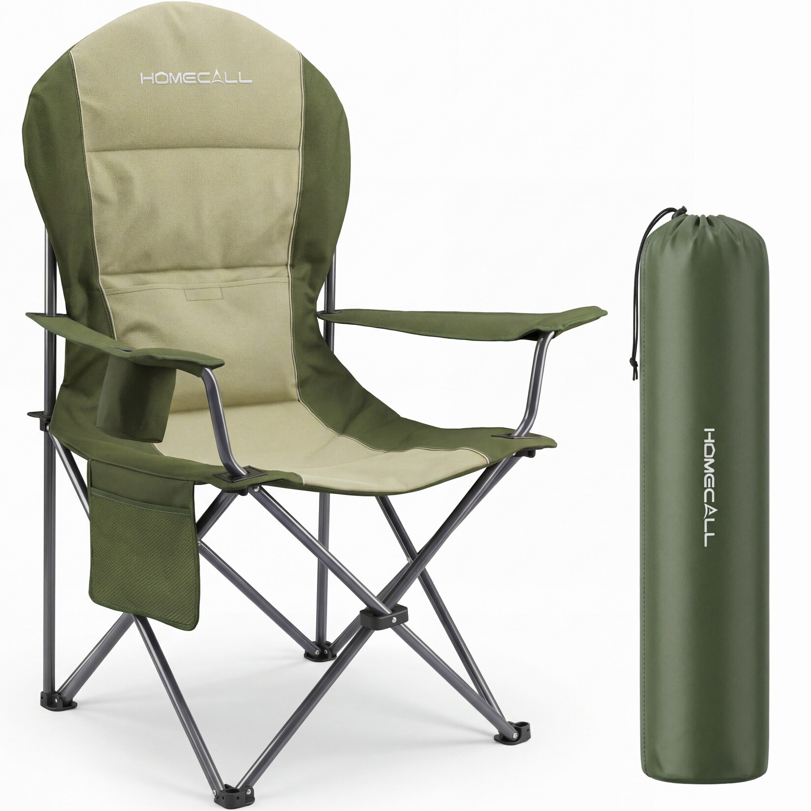 Homecall Campingstuhl Hochlehner 110cm mit Lendenwirbelstütze Klappstuhl Angelstuhl Faltbar, (Bis 150kg, gepolstert, faltbar, stabil, 1 St), für Camp Garten Balkon (olivgrün)