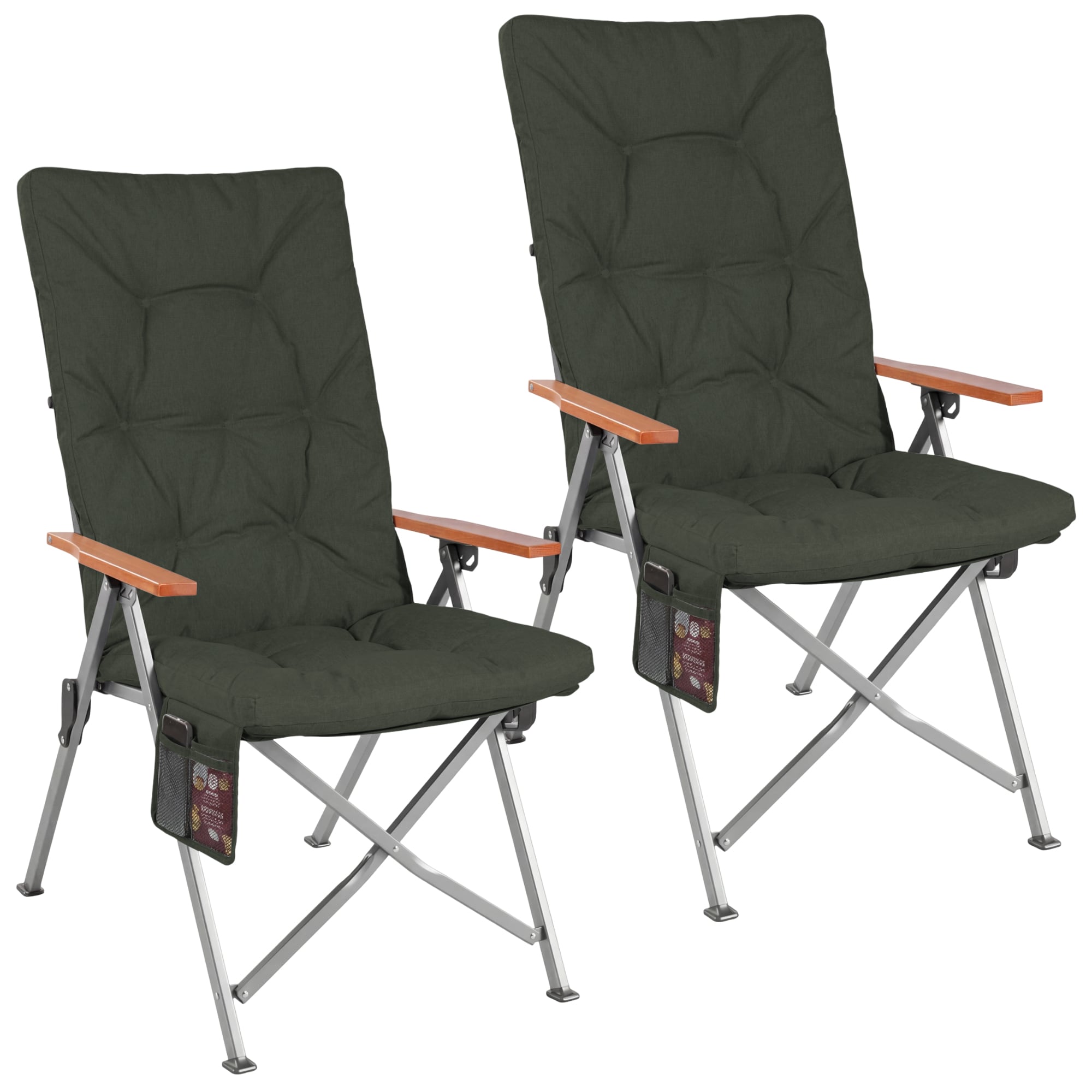 Homecall Campingstuhl Faltbar Hochlehner Luxus Klappstuhl mit 4,5cm Dicke Gepolstert, (150kg Belastbar mit 4 Positionen Verstellbar Angelstuhl, 2 St), f&uuml;r Garten Balkon Wohnmobil (dunkelgrau) 