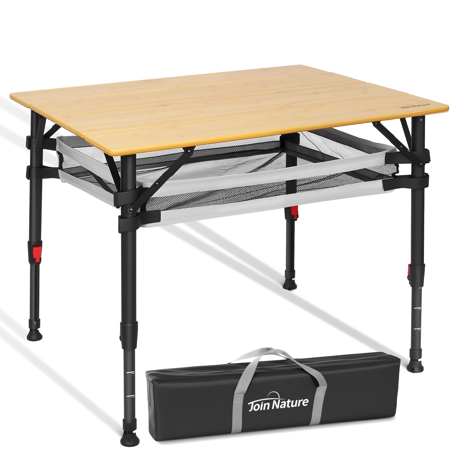 HOMECALL Klapptisch Bambus Camping-Klapptisch h&ouml;henverstellbar 47&ndash;65 cm 