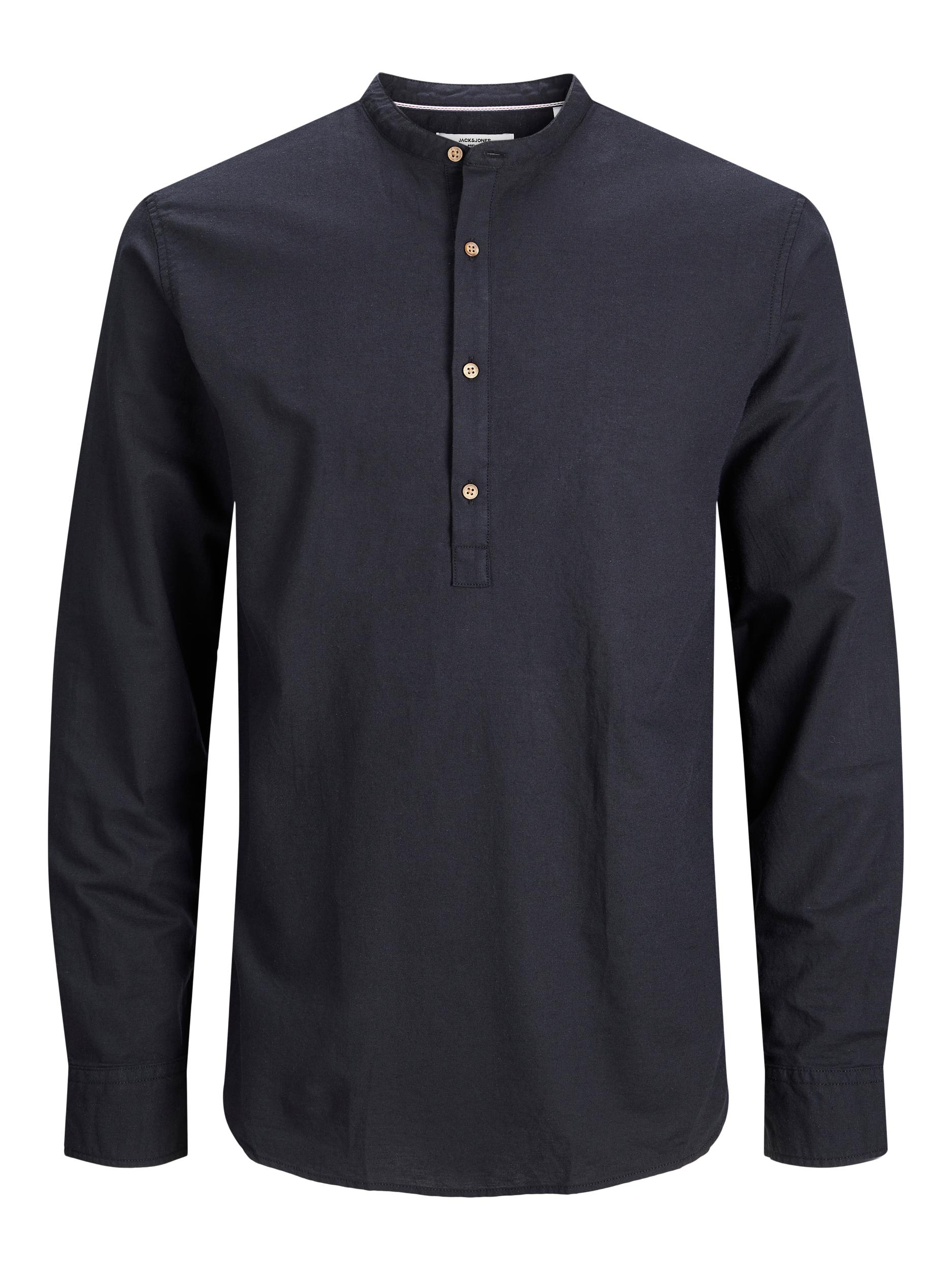 Jack & Jones Hemd Summer Langarmhemd mit halber Knopfleiste 