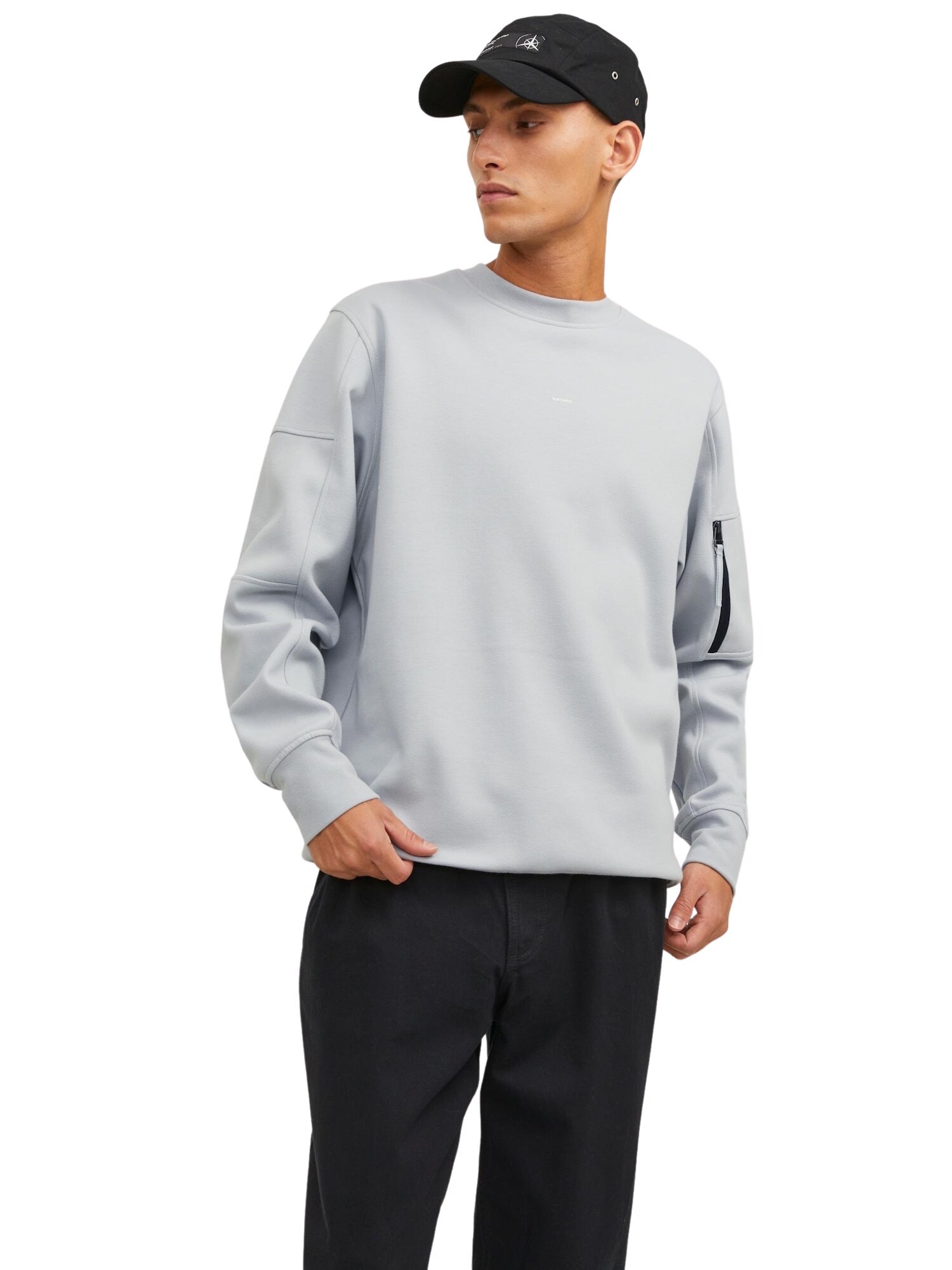 Jack & Jones Pullover Sweatshirt mit Rundhalsausschnitt, Rippb&uuml;ndchen und &Auml;rmel-Tasche 