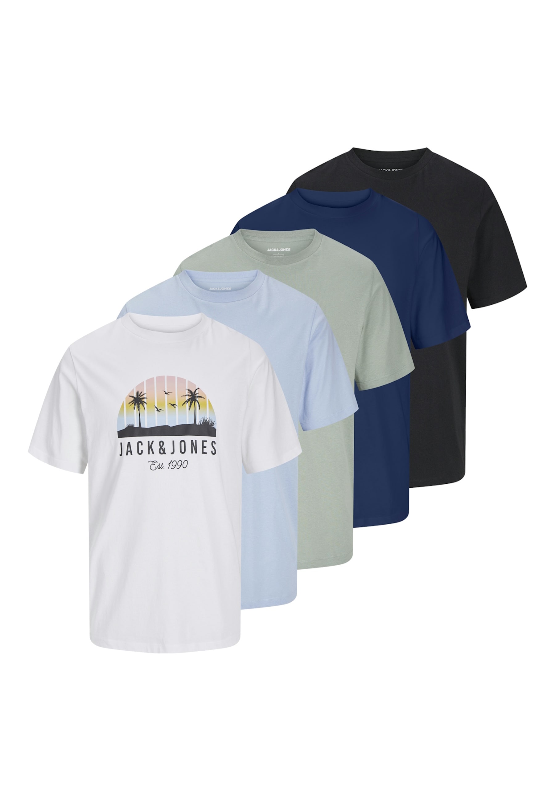 Jack & Jones T-Shirt PALM Kurzarmshirt 5er Pack 