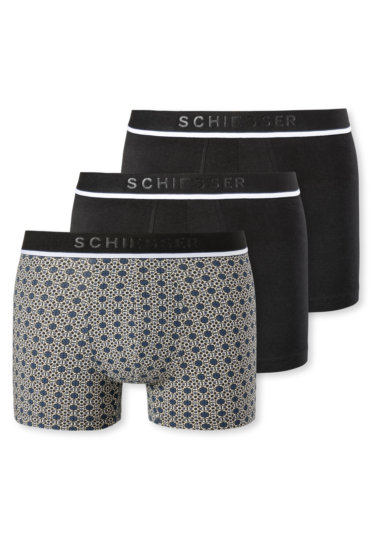 Schiesser Boxershorts Shorts im 3 Pack Organic Cotton uni gemustert mehrfarbig 