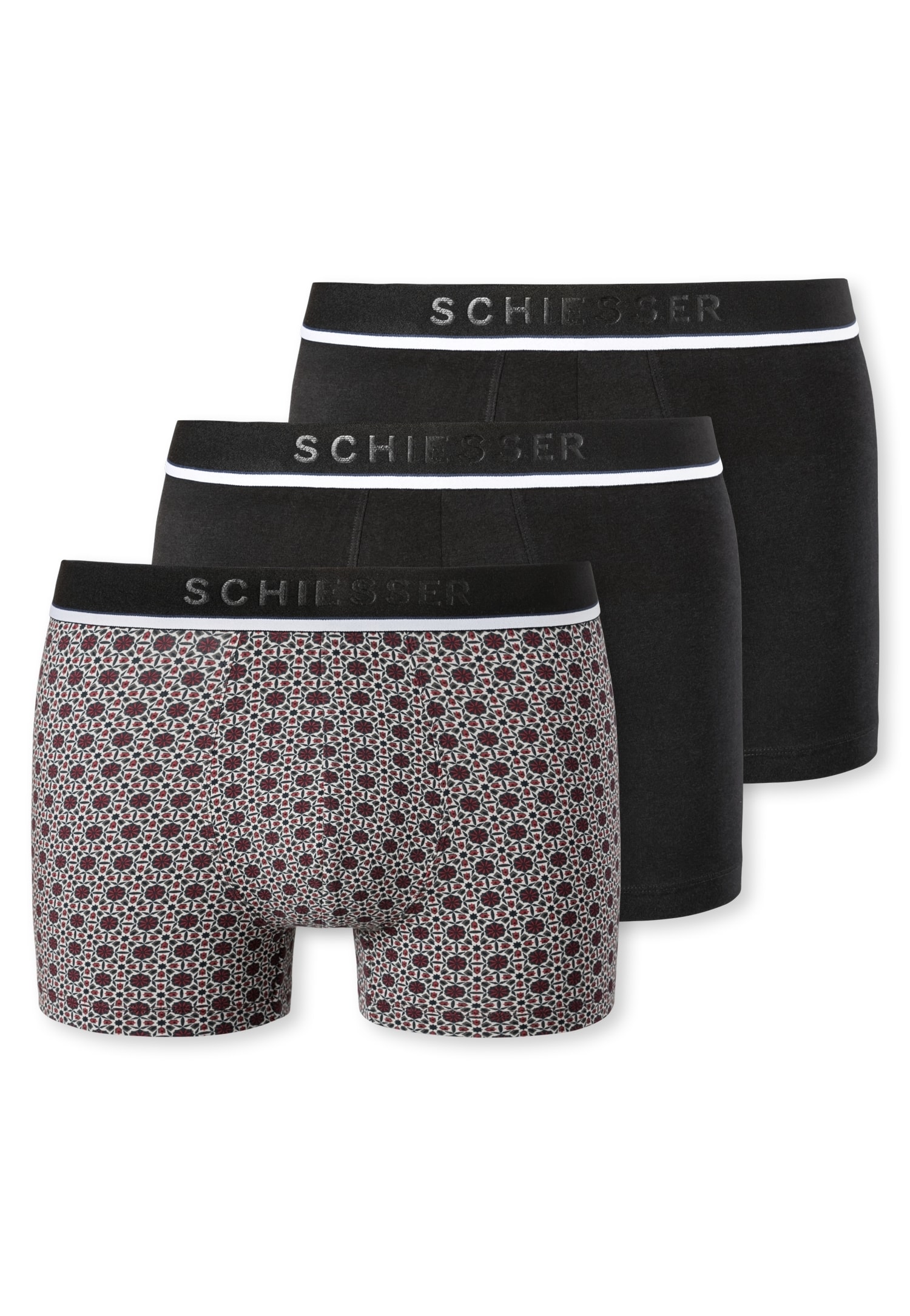 Schiesser Boxershorts Shorts im 3 Pack Organic Cotton uni gemustert mehrfarbig 
