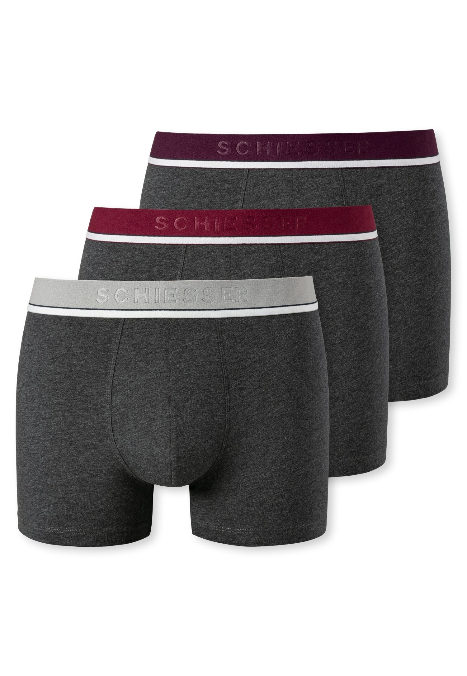 Schiesser Boxershorts Shorts im 3 Pack Organic Cotton mit Webgummibund in graumeliert 