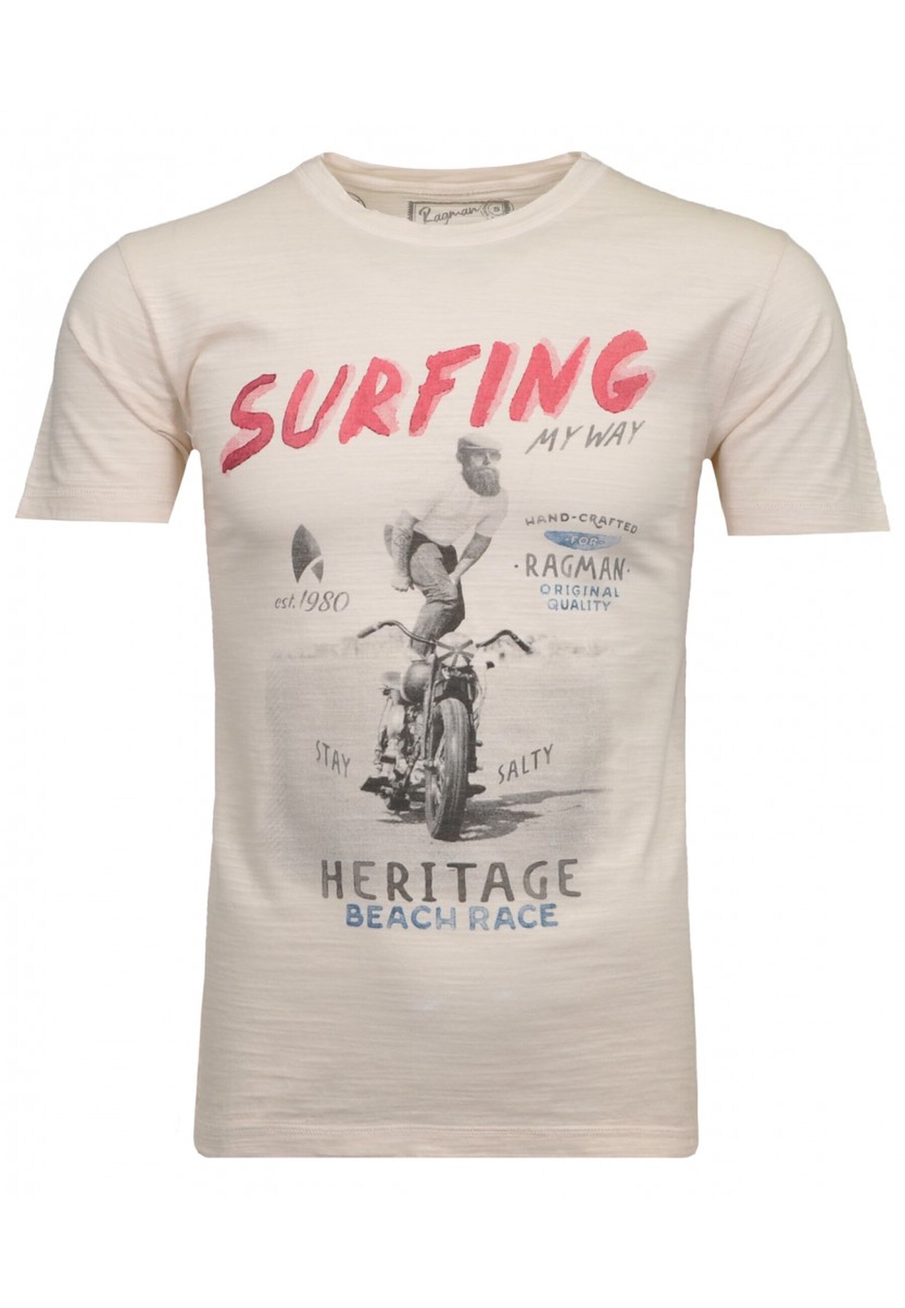 Ragman Shirt Rundhals-T-Shirt aus Baumwolle mit Print 