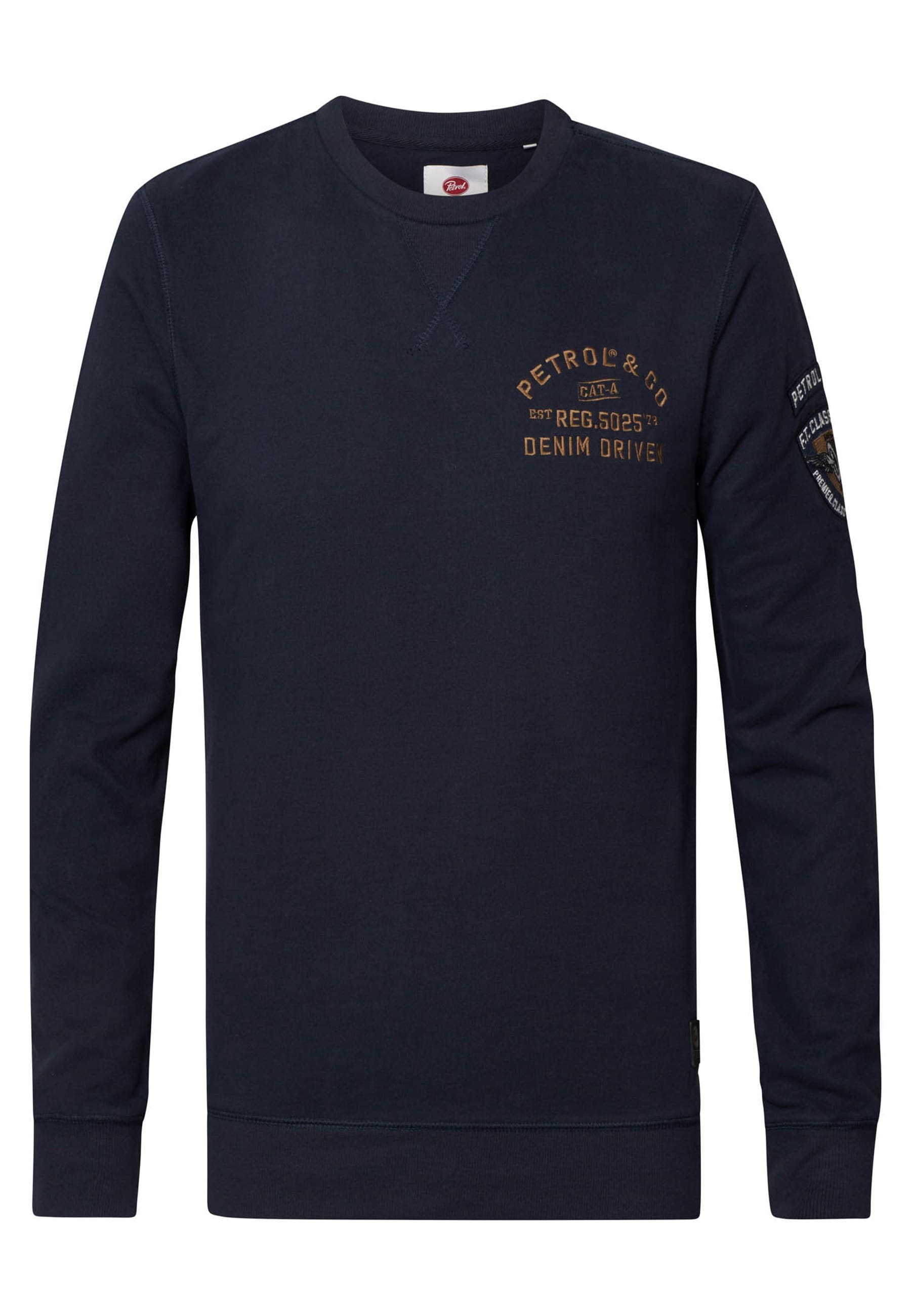 Petrol Industries Pullover Unifarbener Langarmpullover mit Rundhalsausschnitt und Logo-Print in schmaler Passform 