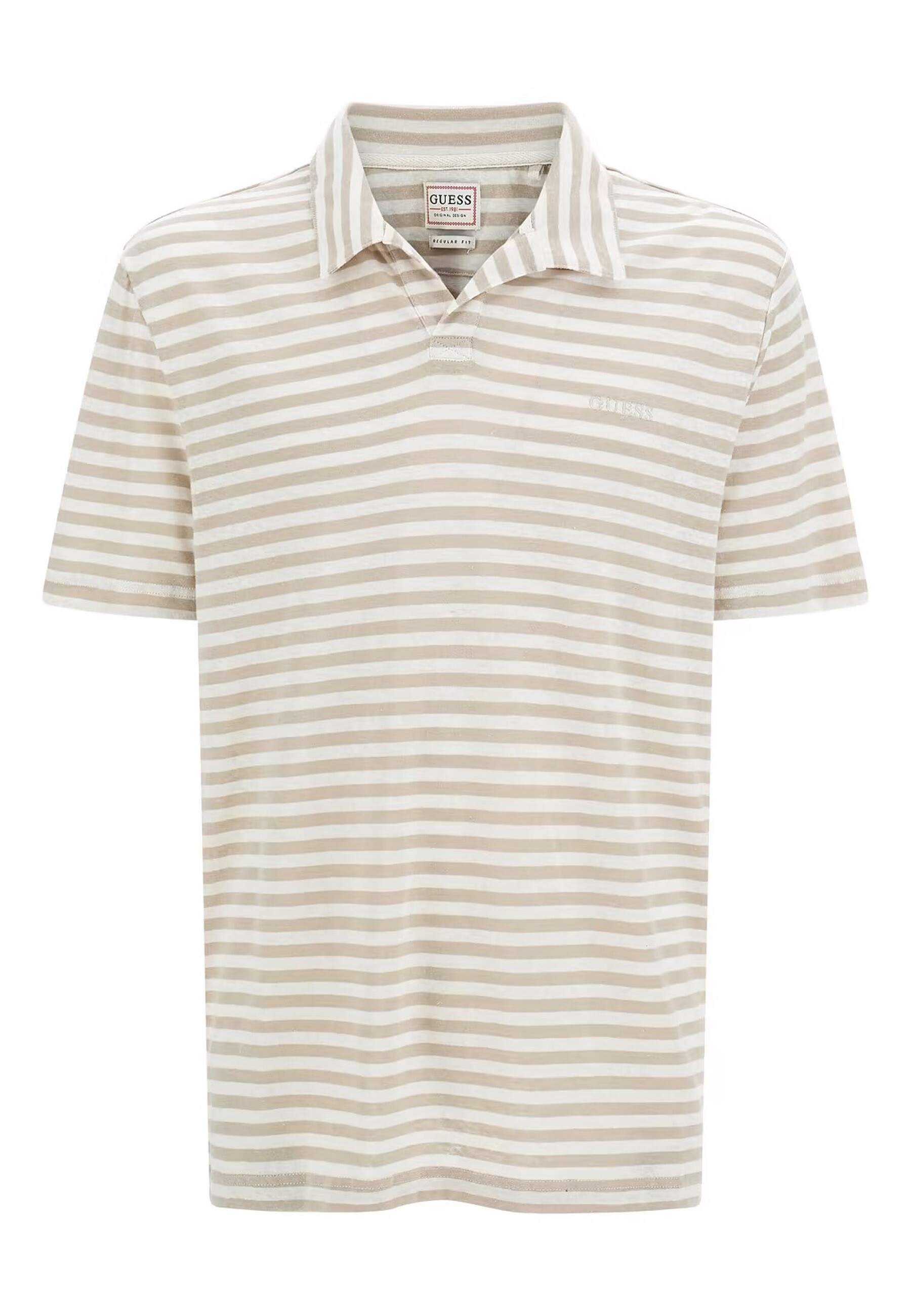 Guess Polo Kurzarm-Poloshirt EMBRO STRIP in Regular Fit mit Allover-Streifenmuster aus Leinenmix 