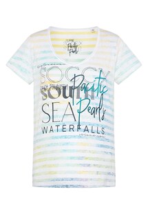 Soccx Shirt Streifenshirt mit Ausbrenner-Effekten, V-Ausschnitt und Label Print im Used Look 
