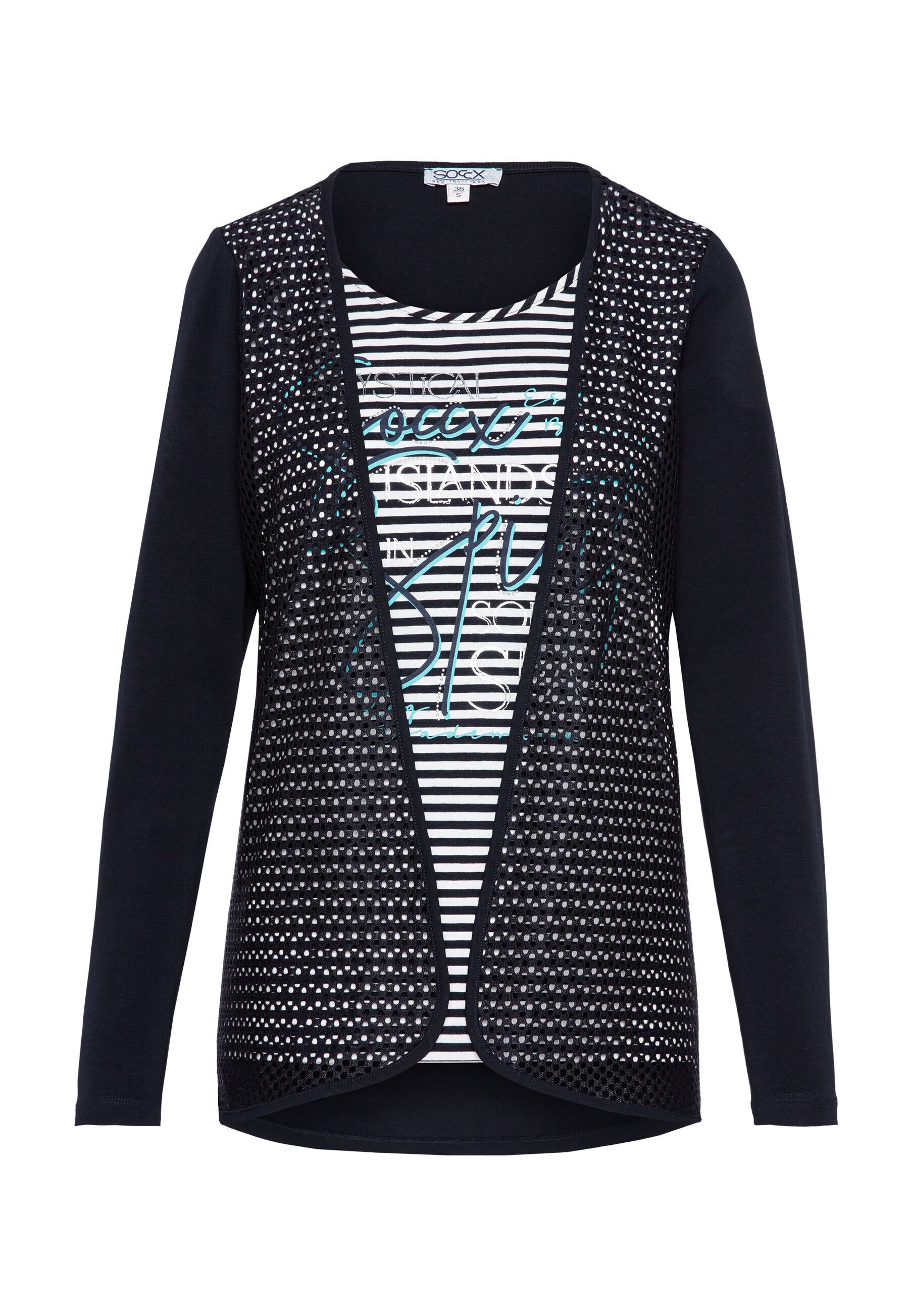 Soccx Shirt Langarmshirt mit Jacken-Layering, Rundhalsausschnitt und Label Print mit Glitzerstein-Artwork 