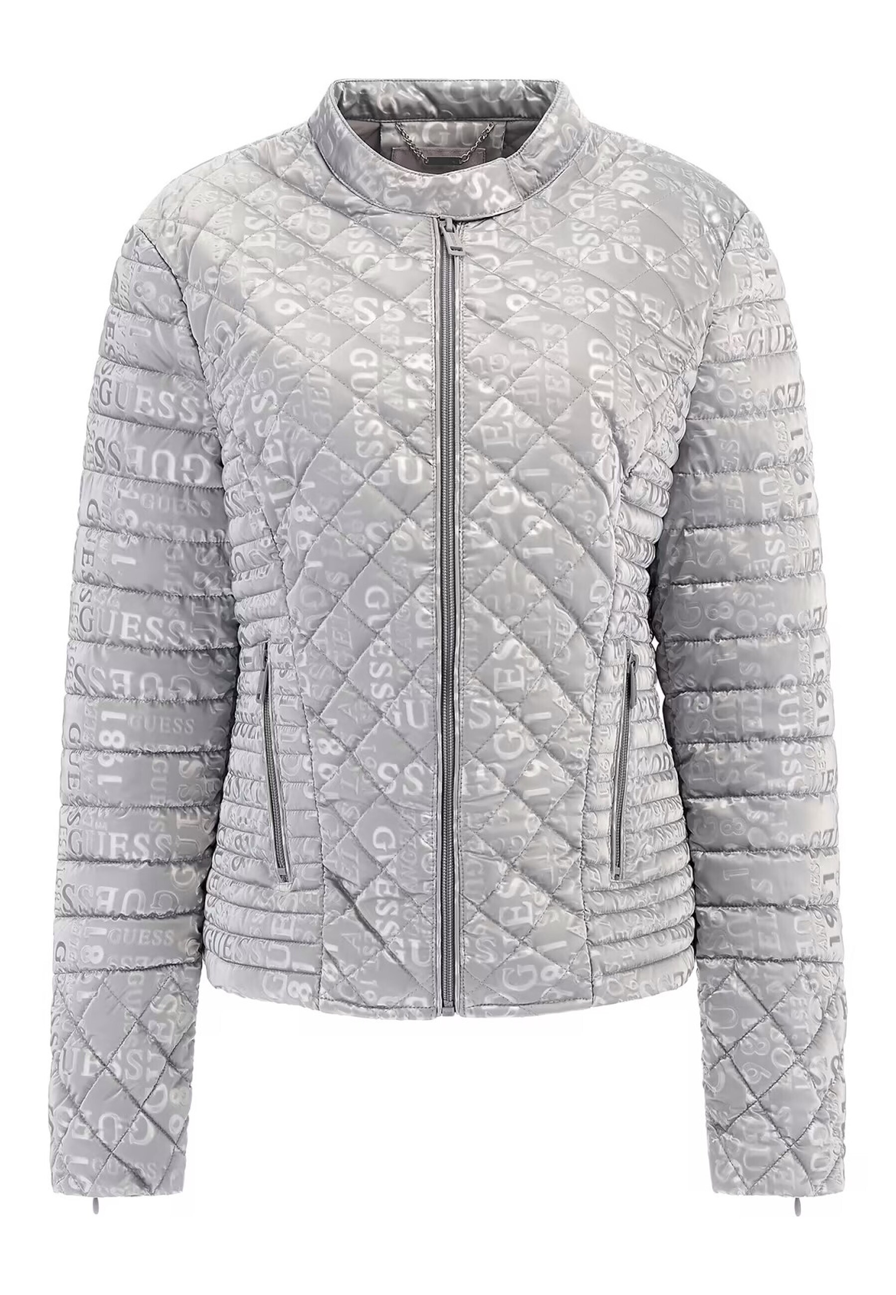 Guess Jacke Steppjacke NEW VONA JACKET mit Stehkragen und allover Label-Wording 