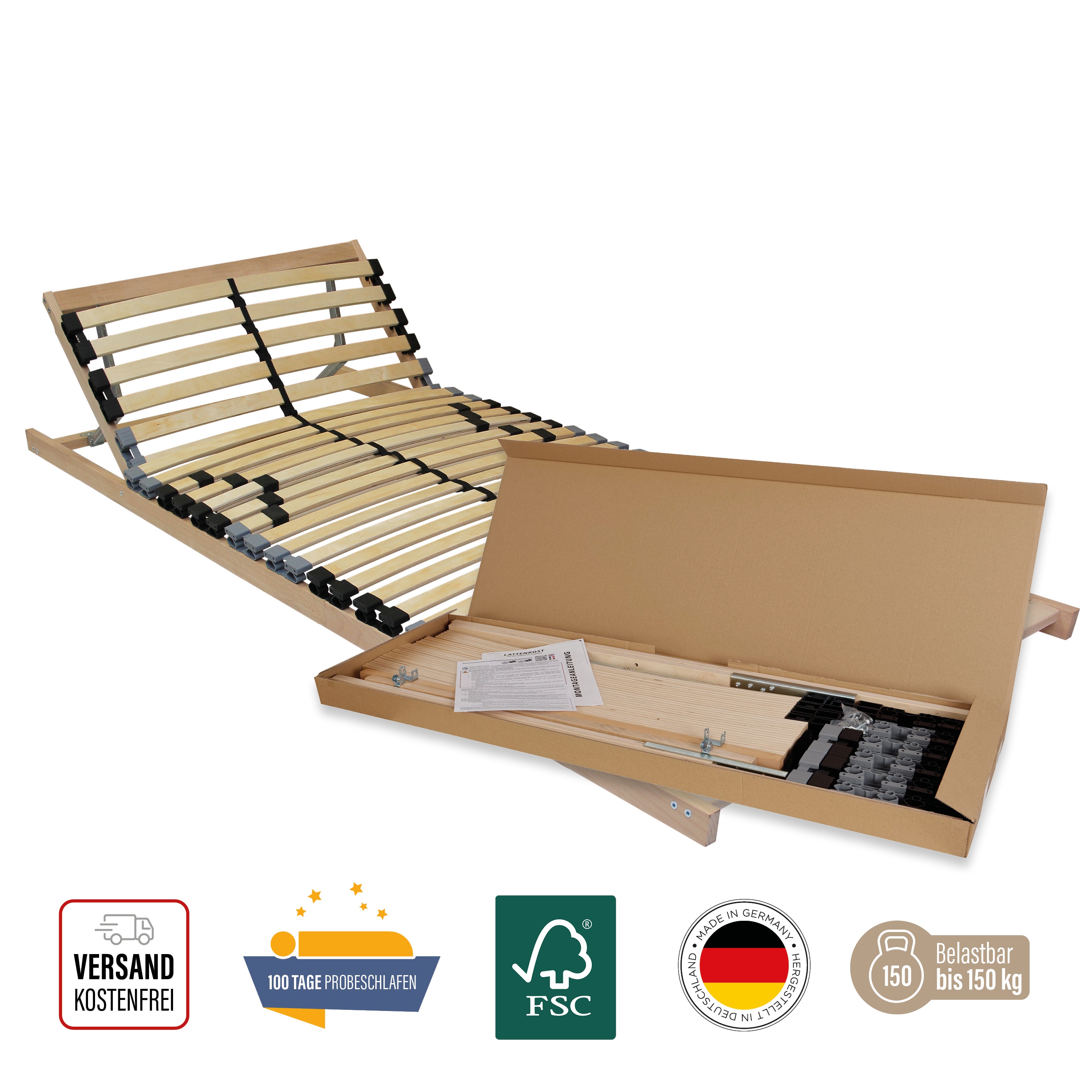 BeCoEasy 4 all BeCo Lattenrost mit verstellbarem Kopfteil100 x 200 cm 