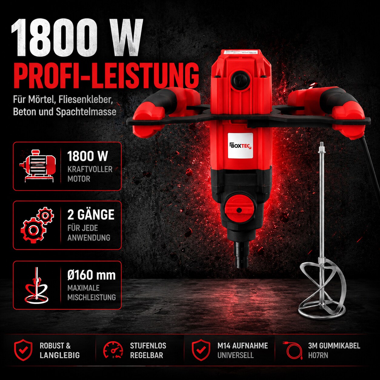 MXE 1800 W 2-Gang PROFI Rührwerk inkl. M14 Rührkorb