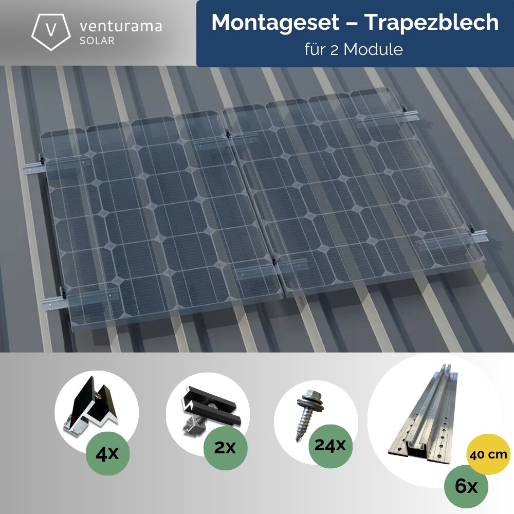 Montageset f&uuml;r 2 PV Module / Trapezblech 