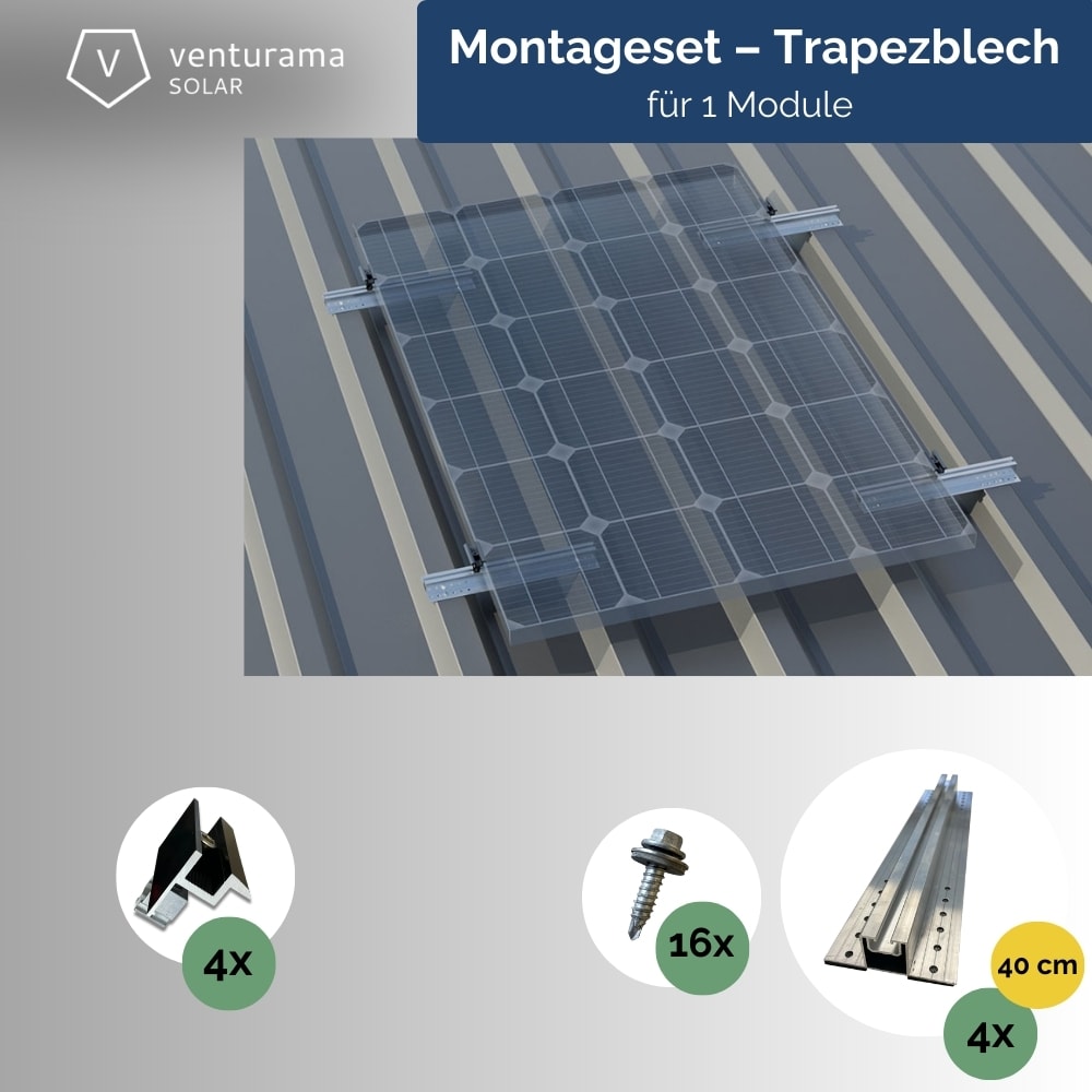 Montageset - Trapezblech - f&uuml;r ein PV-Module (hochkant) 