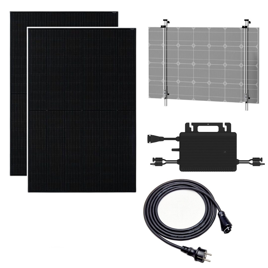 Balkonkraftwerk 800W - Hoymiles und 2x JA Solar Full Black Balkonkhalterung Set