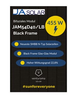 JA Solar JAM54D40 LB 455W Black Frame – Bifaziale Module 