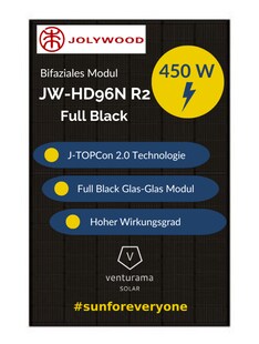 Jolywood JW-HD96N R2 450W Full Black – Bifazial Glas-Glas Modul 
