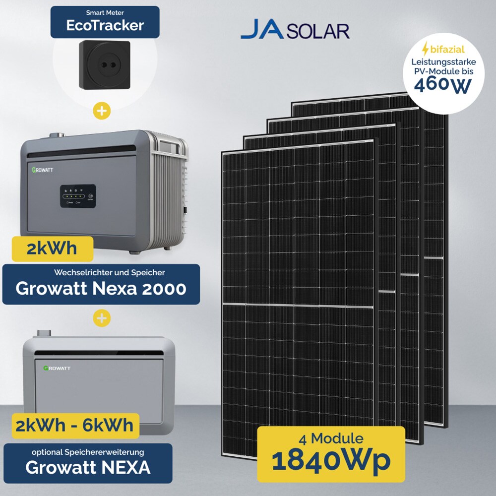 1860W Balkonkraftwerk mit Speicher - Growatt NEXA 2000 All-in-One & 4x JA Solar 465W 