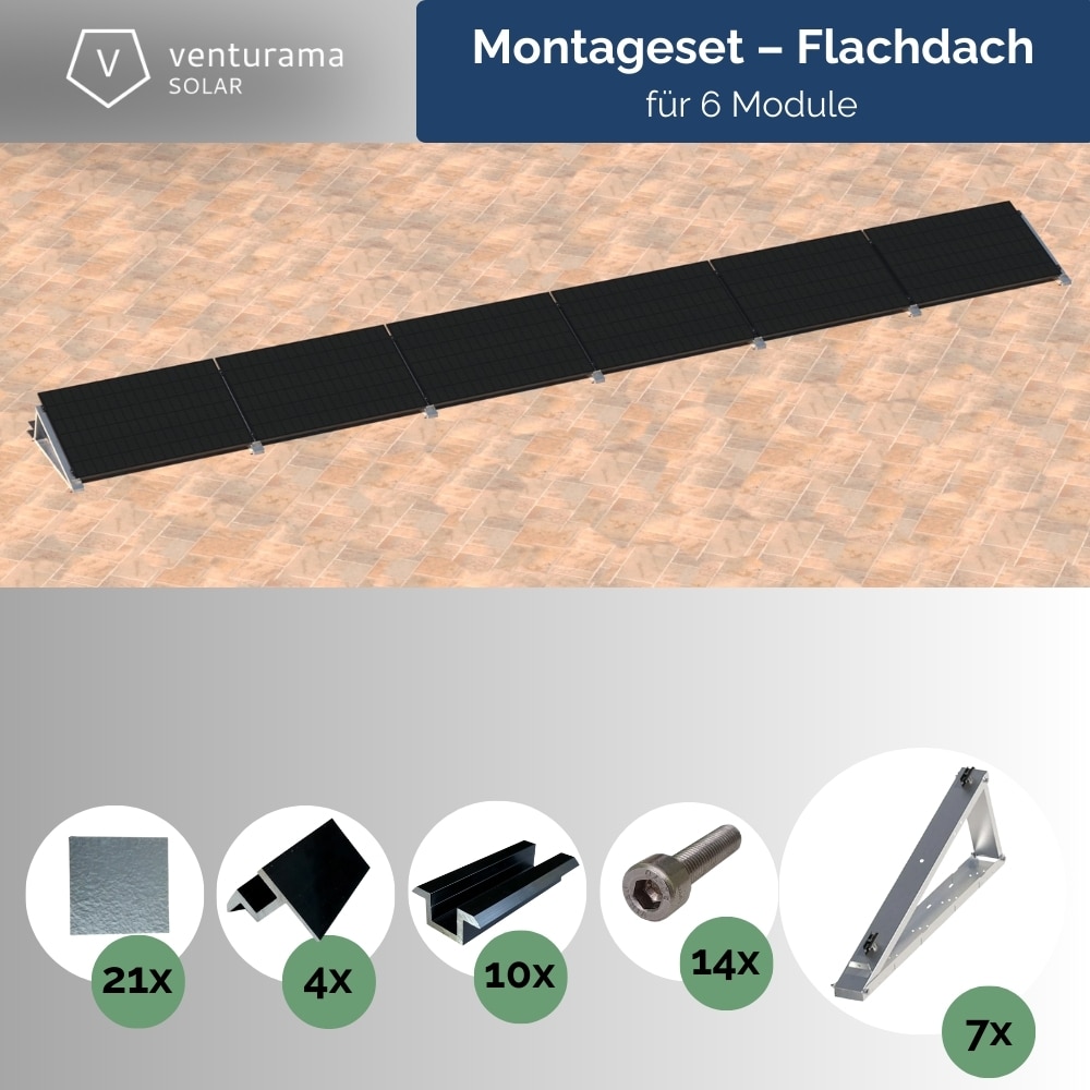 Flachdach-Aufst&auml;nderung - "Flat-Flex"-Set - f&uuml;r 6 x PV-Module (nebeneinander) 